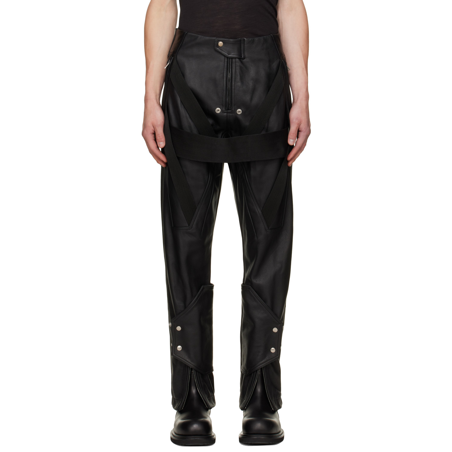 Rick Owens Black Tower Megastrapped Motopants Leather Pants