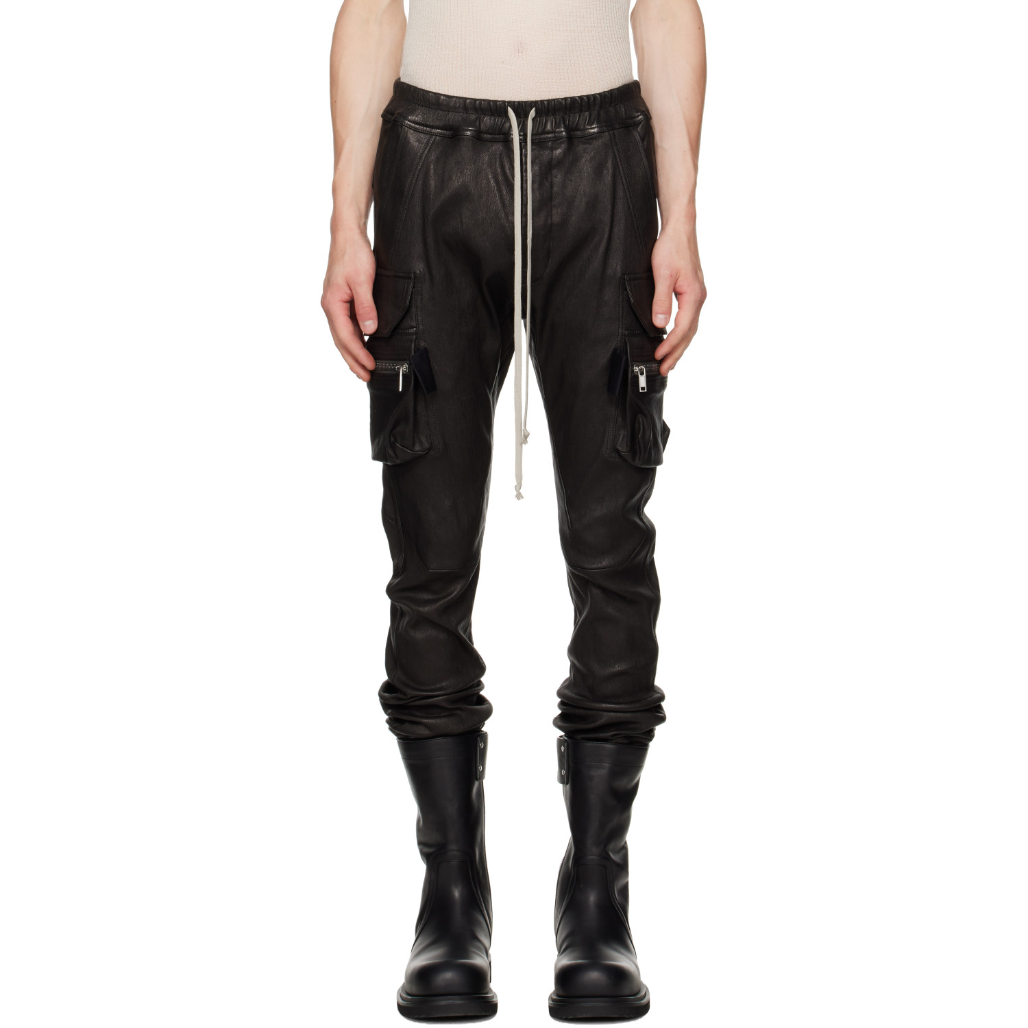 Rick Owens Black Tower Mastodon Leather Cargo Pants