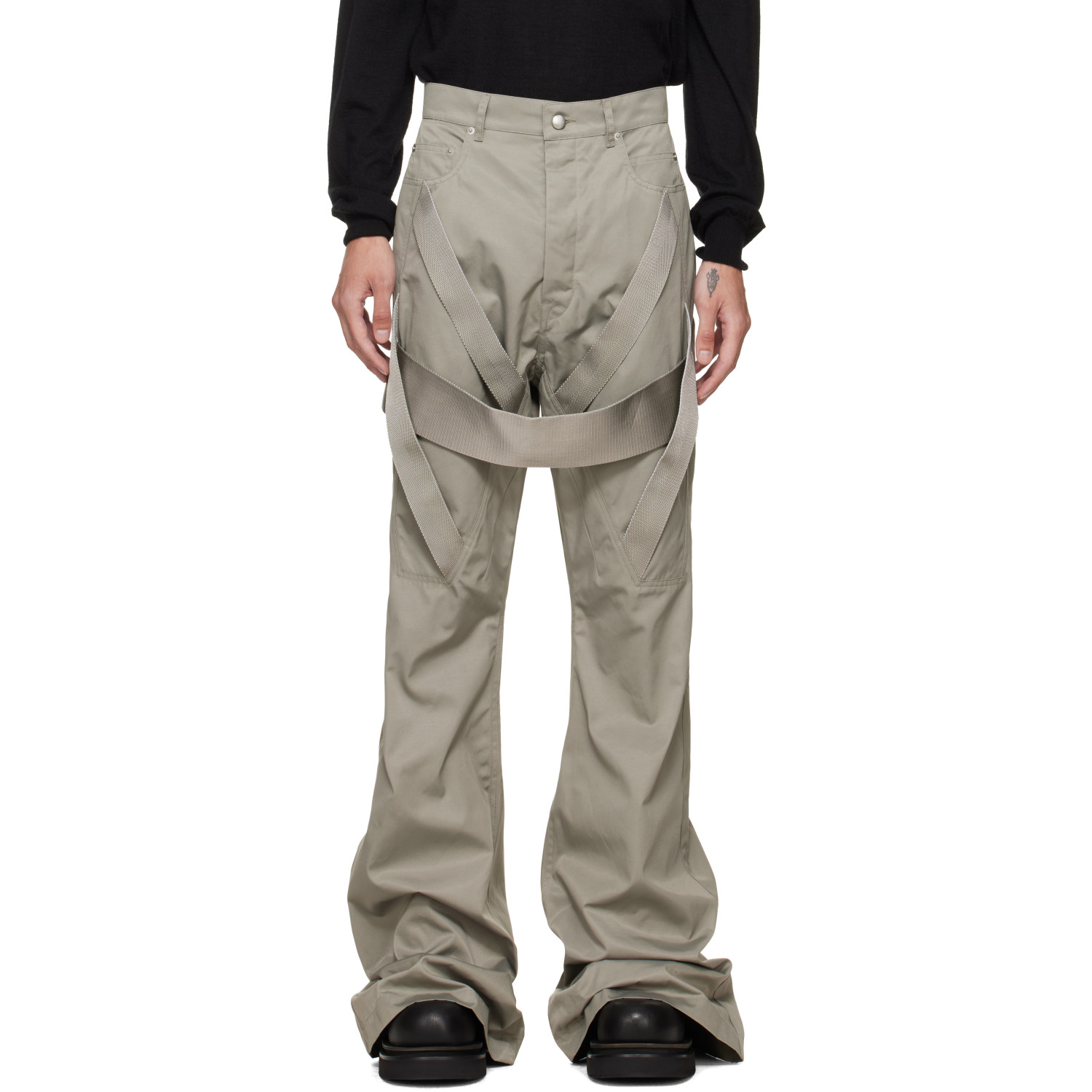 Rick Owens Gray Tower Megastrapped Bolan Bootcut Trousers