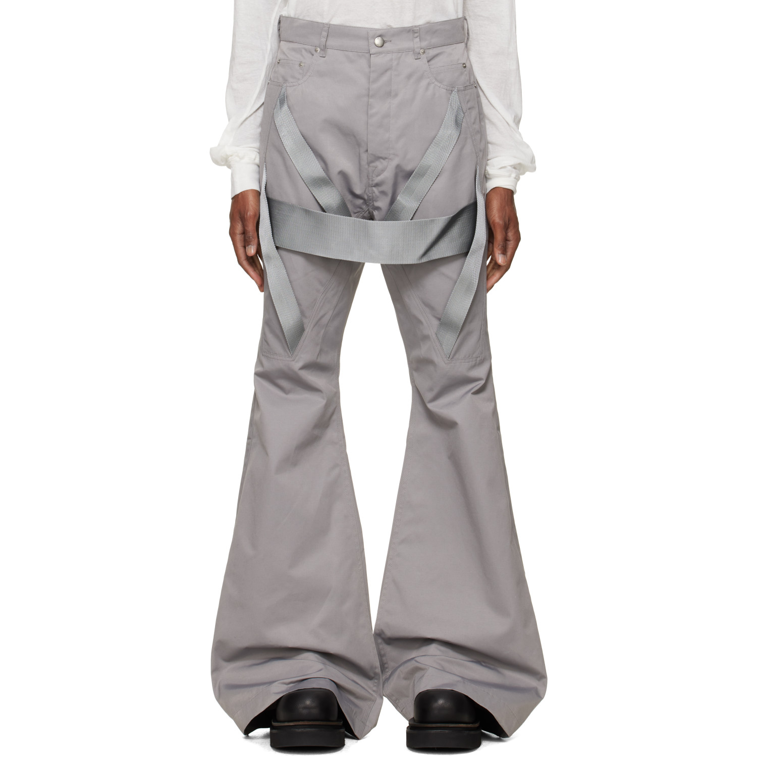 Rick Owens Gray Tower Megastrapped Bolan Bootcut Trousers