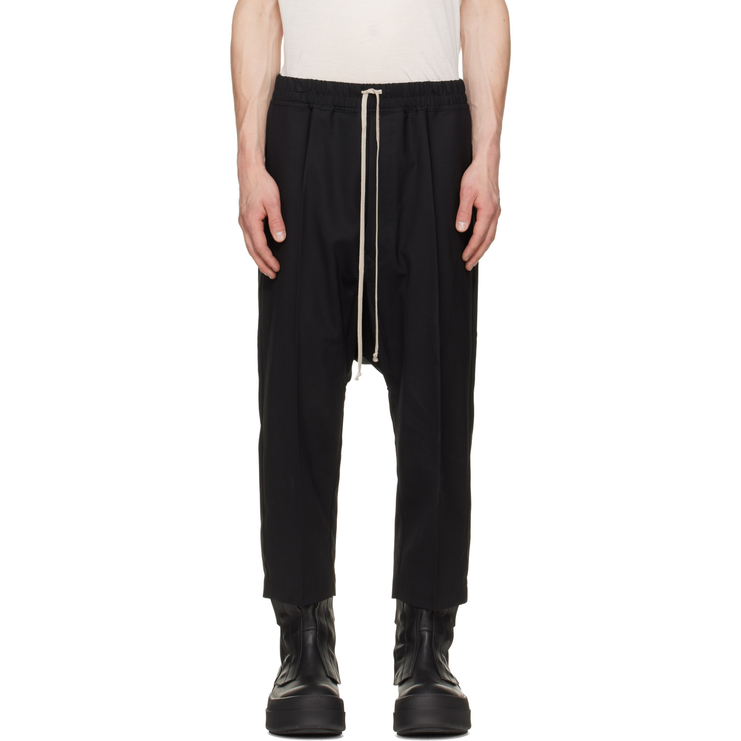 Rick Owens Black Tower Drawstring Cropped Trousers