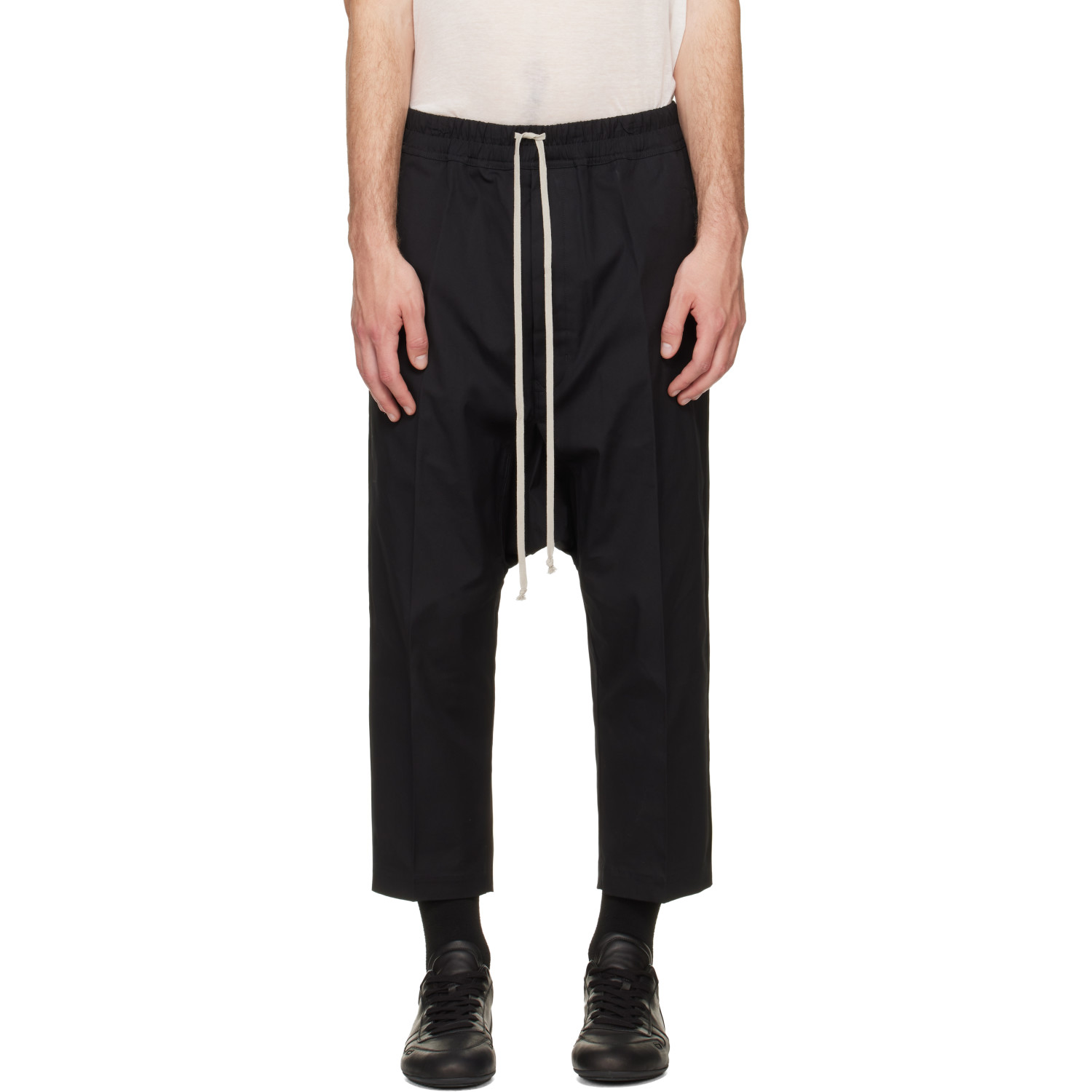 Rick Owens Black Tower Drawstring Cropped Trousers