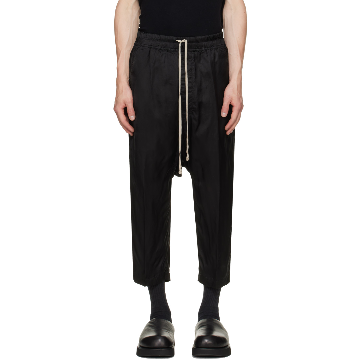 Rick Owens Black Tower Drawstring Cropped Trousers