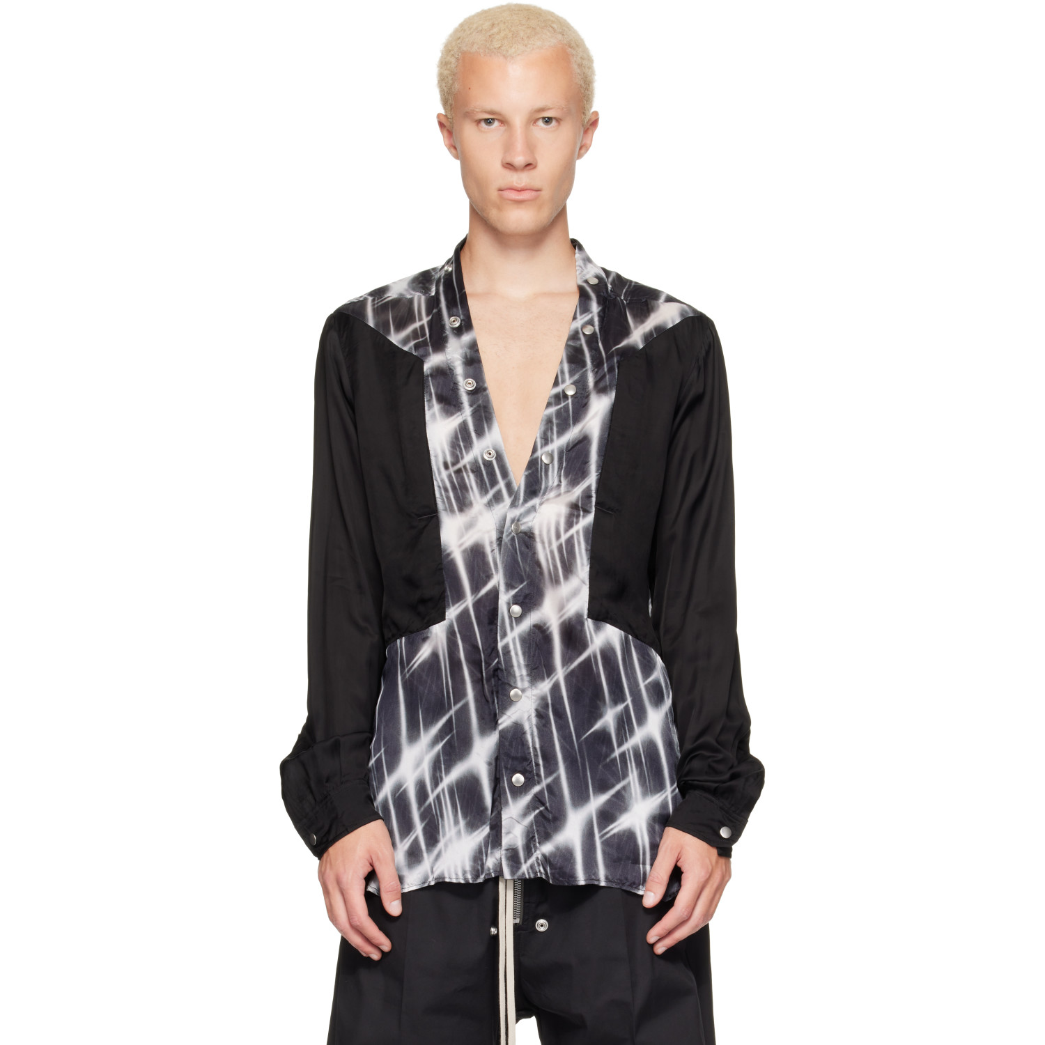 Rick Owens Black & White Tower Larry Fogpocket Shirt