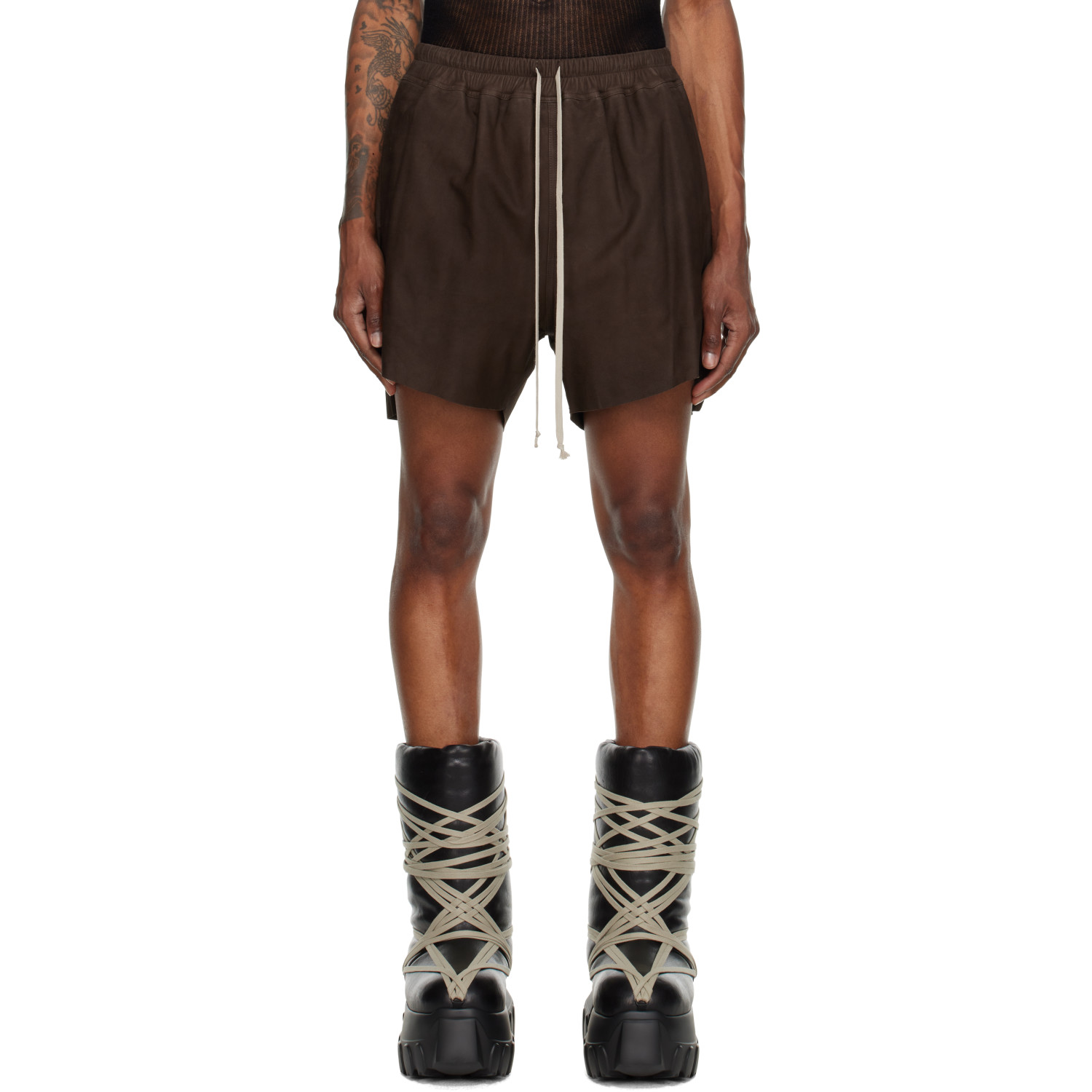 Rick Owens Brown Rick S Boxers Leather Shorts