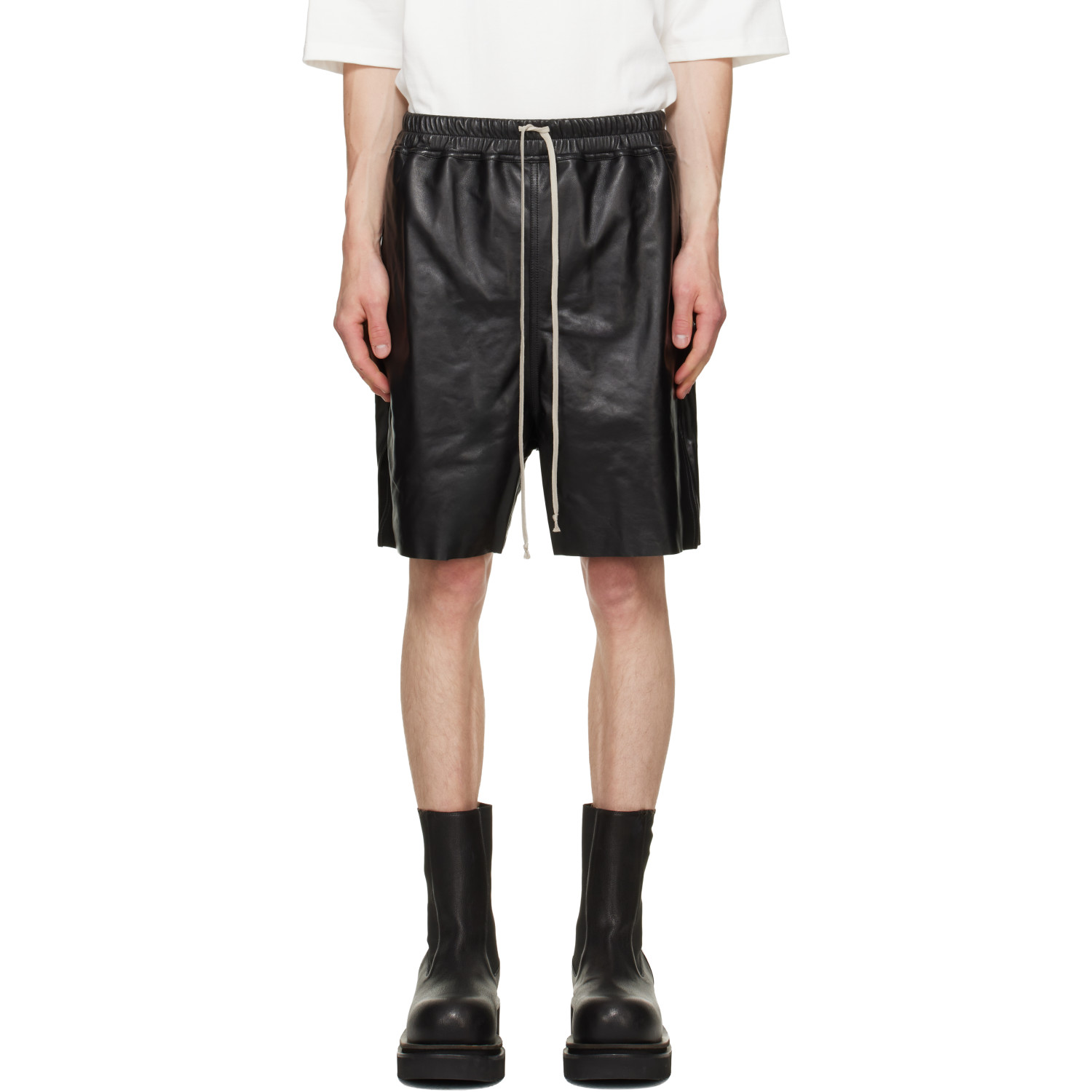 Rick Owens Black Tower Boxers Leather Shorts