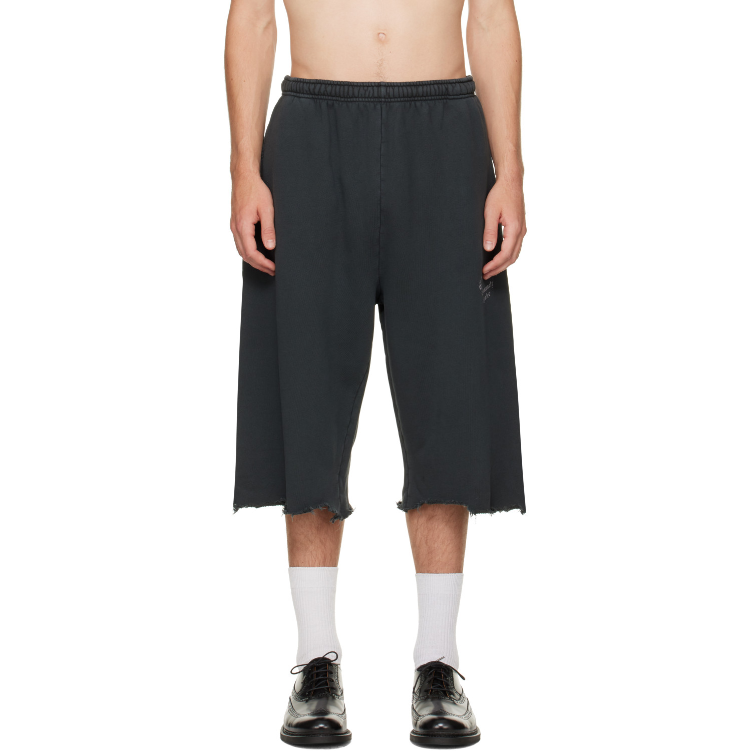 WILLY CHAVARRIA Black 'Chavarria Community Center' Distressed Shorts