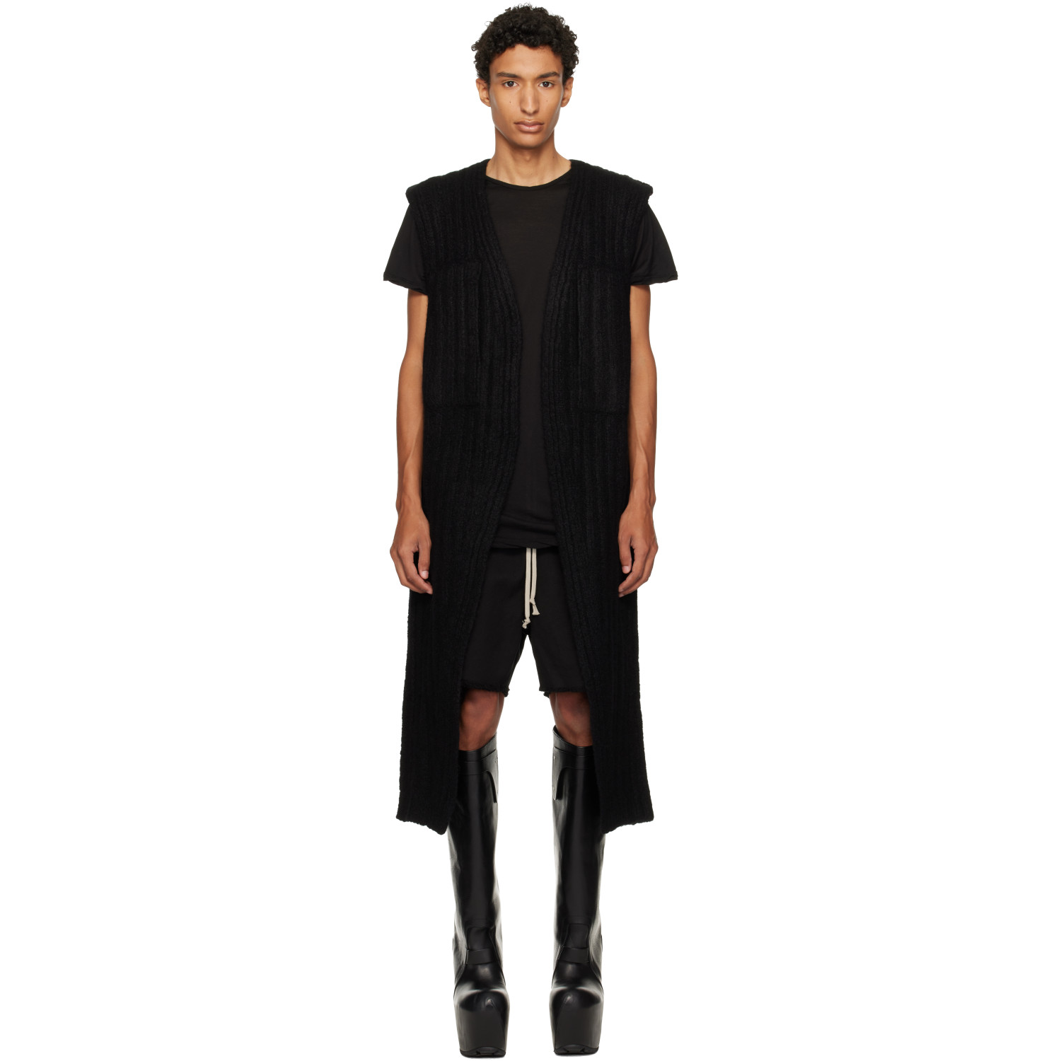 Rick Owens Black Tower Lab Vest Cardigan