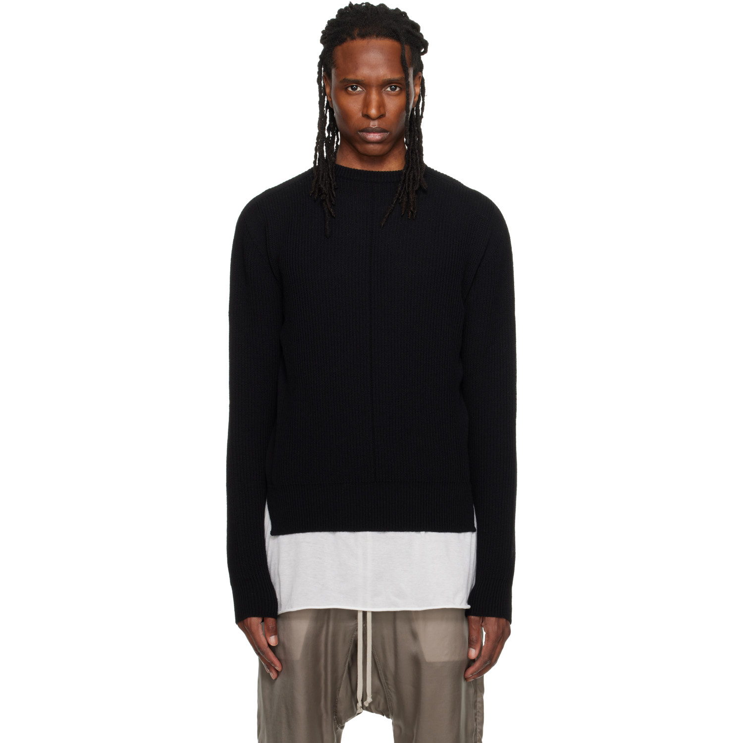 Rick Owens Black Tower Fisherman Round Neck Sweater