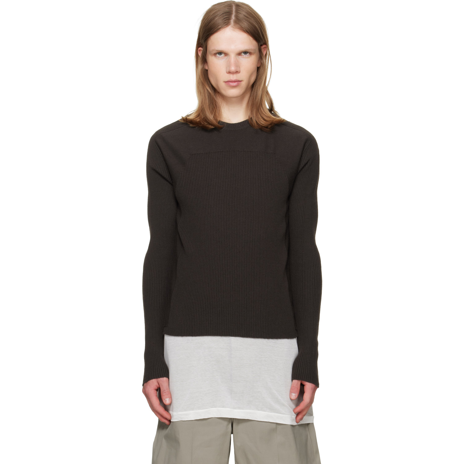 Rick Owens Brown Tower Ribbed Geo Sweater