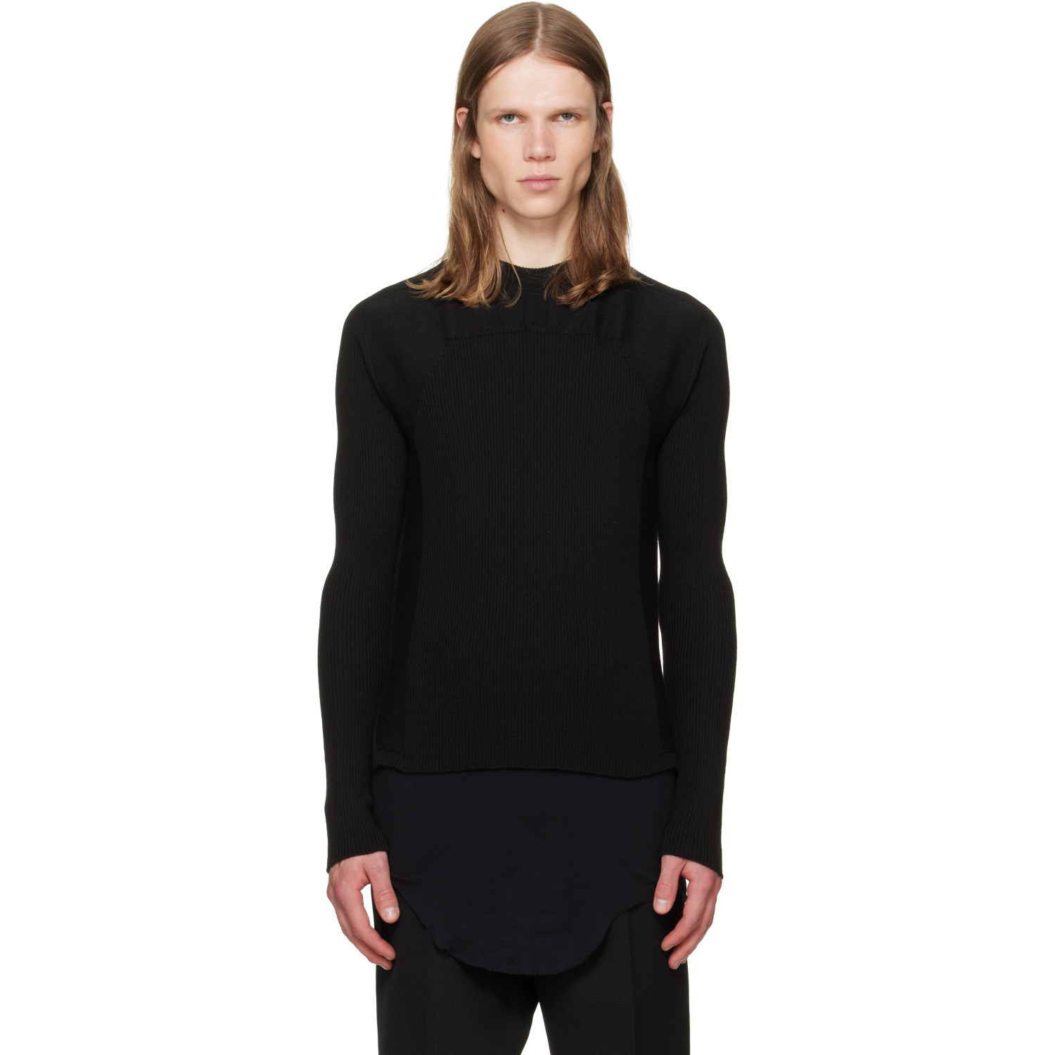 Rick Owens Black Tower Ribbed Geo Sweater