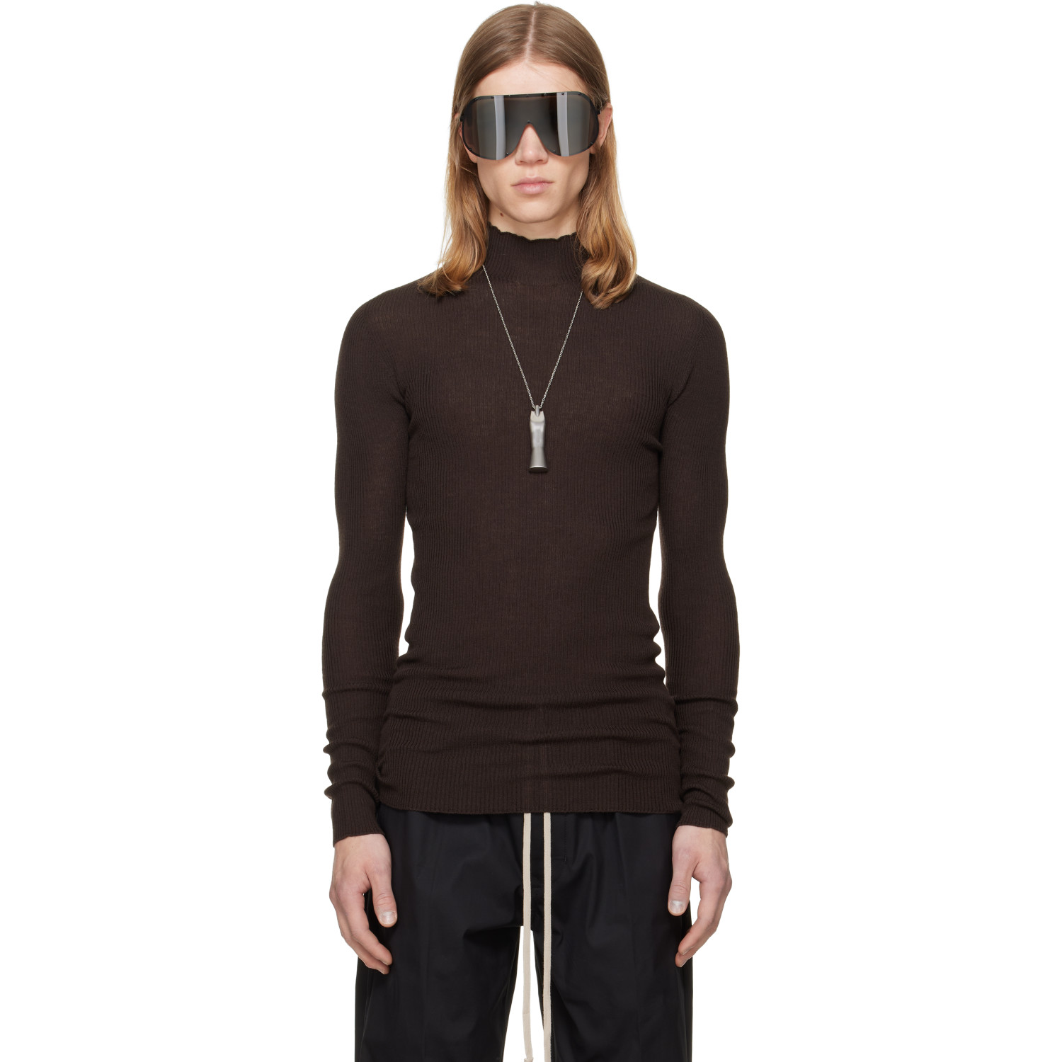 Rick Owens Brown Tower Ribbed Lupetto Sweater