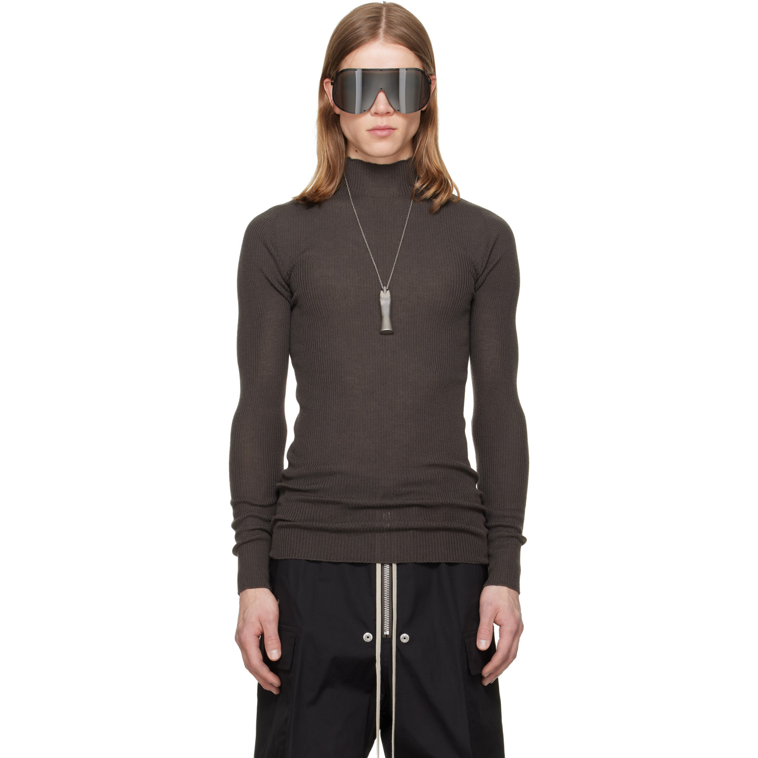 Rick Owens Brown Tower Ribbed Lupetto Sweater