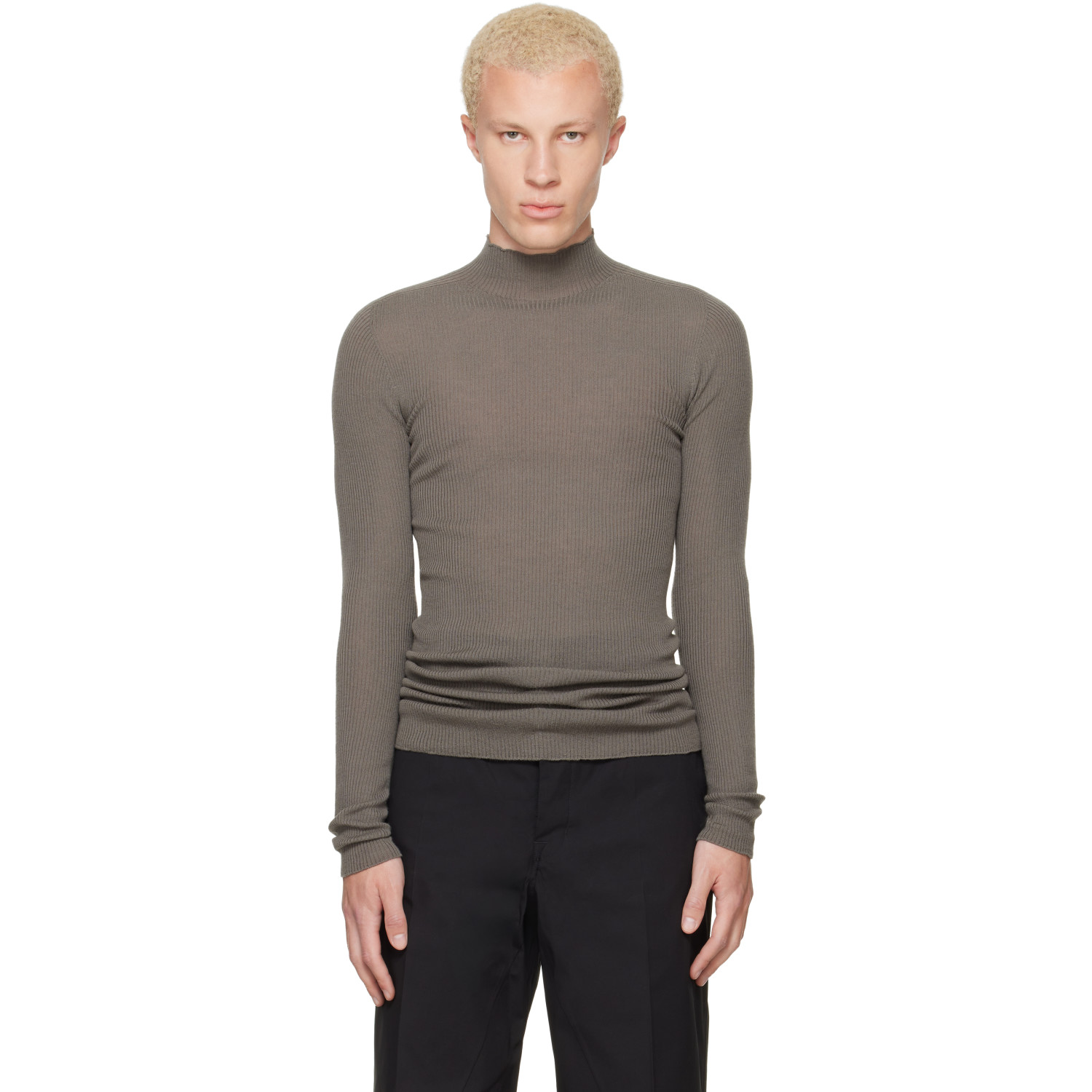 Rick Owens Gray Tower Ribbed Lupetto Sweater
