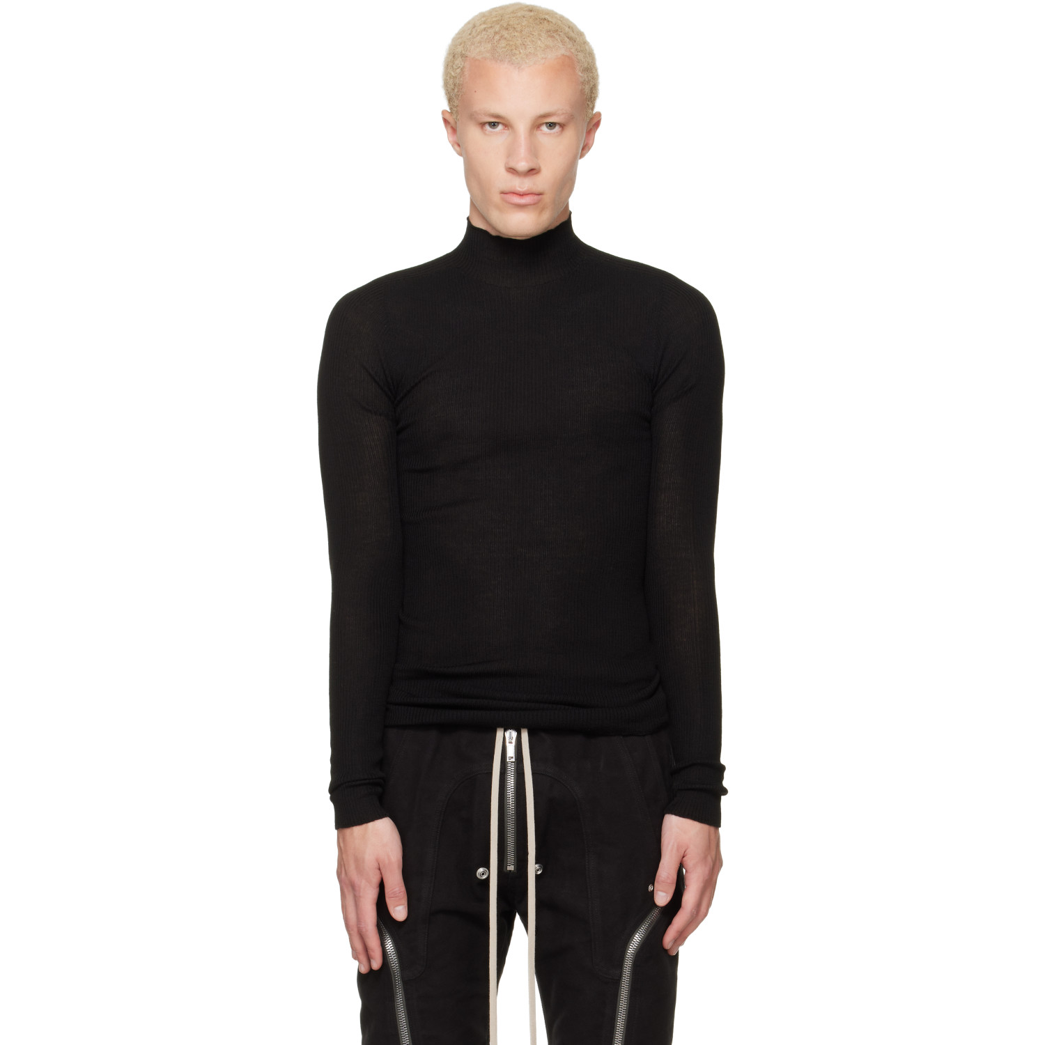 Rick Owens Black Tower Ribbed Lupetto Sweater