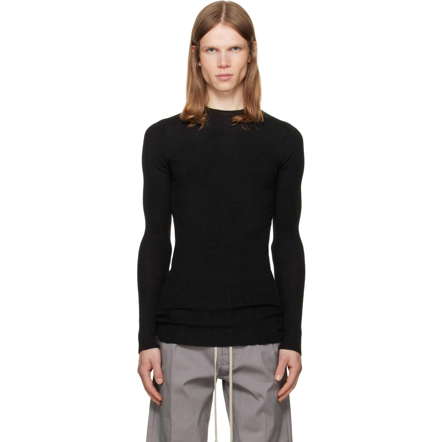 Rick Owens Black Tower Ribbed Round Neck Sweater