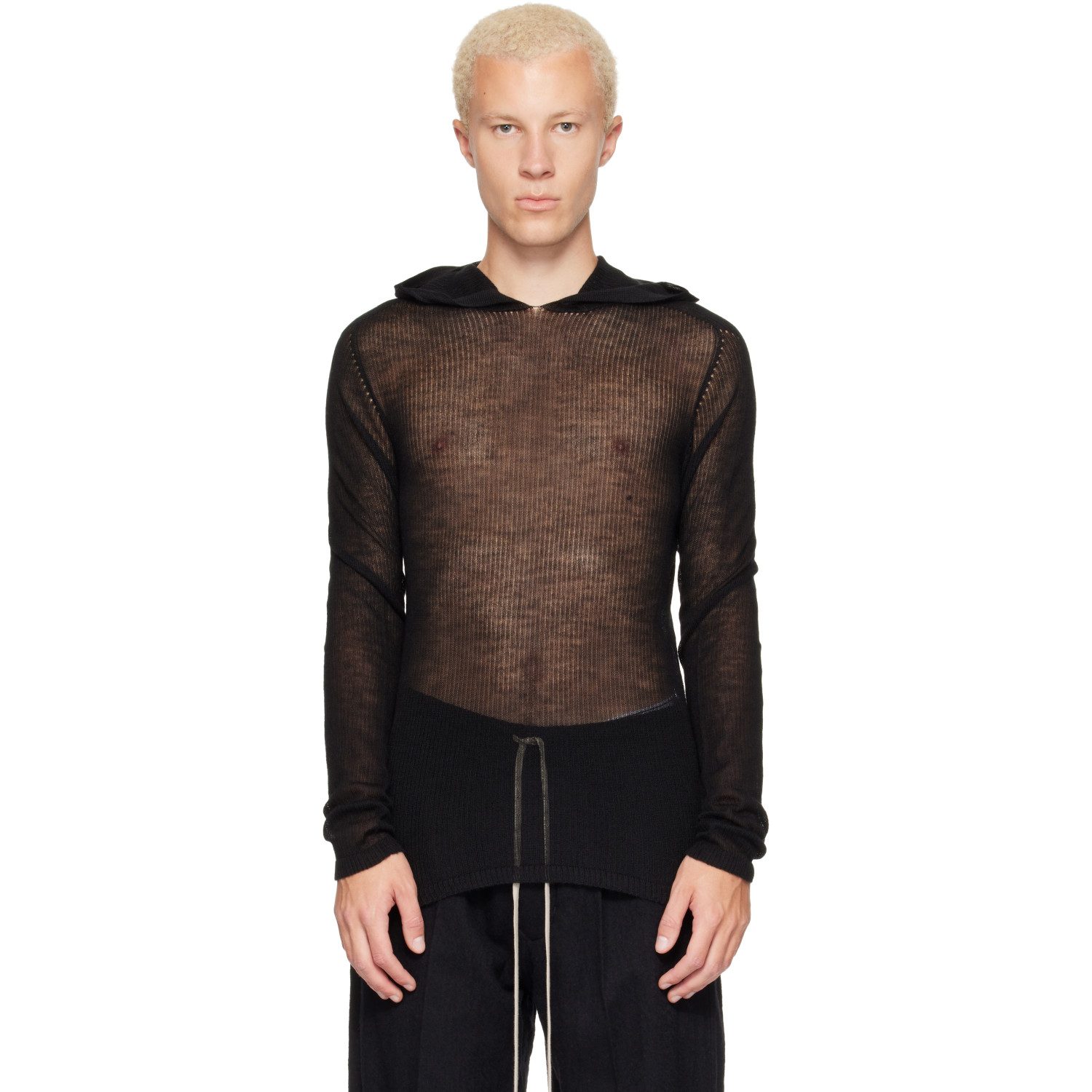 Rick Owens Black Tower Sheer Hoodie