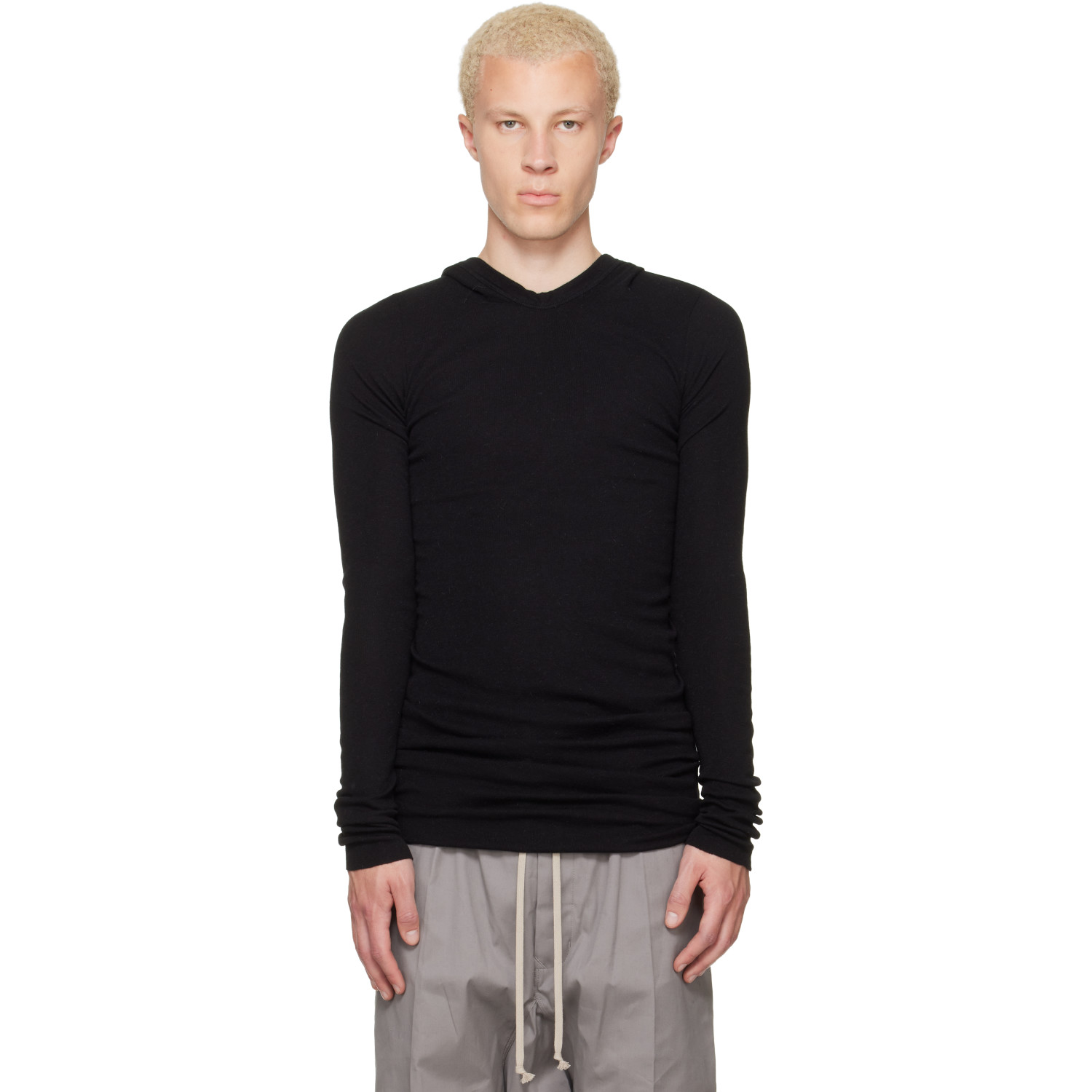 Rick Owens Black Tower Rib LS Hoodie