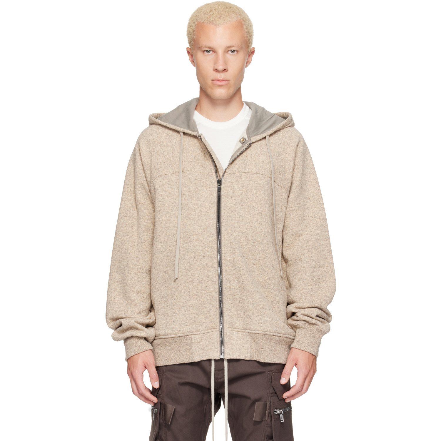 Rick Owens Beige Tower Wool Windbreaker Hoodie