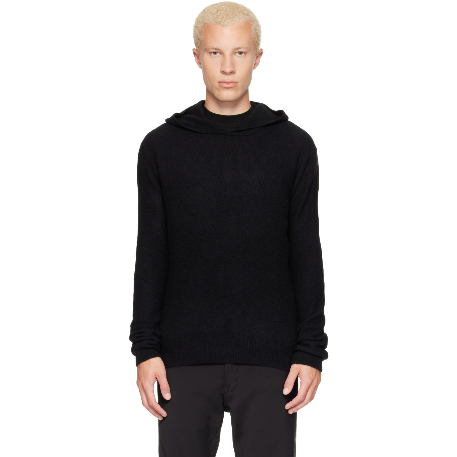 Rick Owens Black Tower Felt Cashmere Hoodie