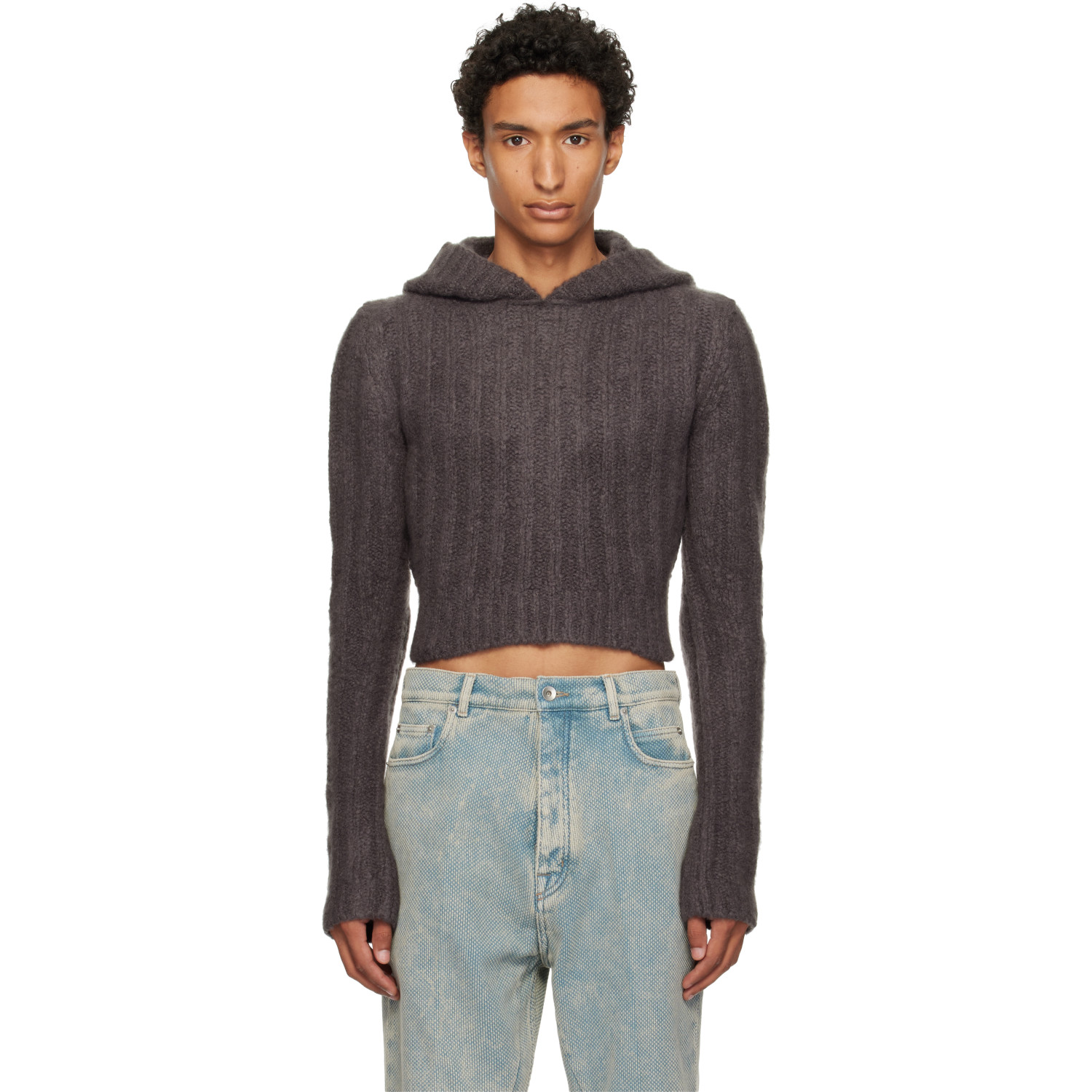 Rick Owens Gray Tower Cropped Hoodie