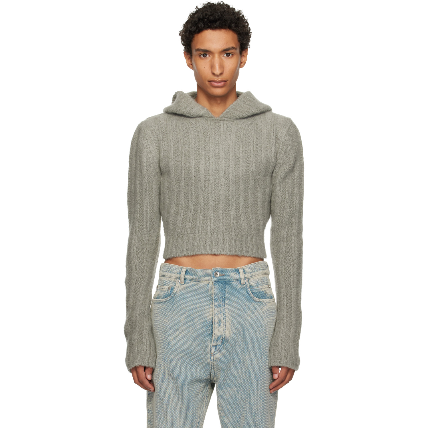 Rick Owens Gray Tower Cropped Hoodie