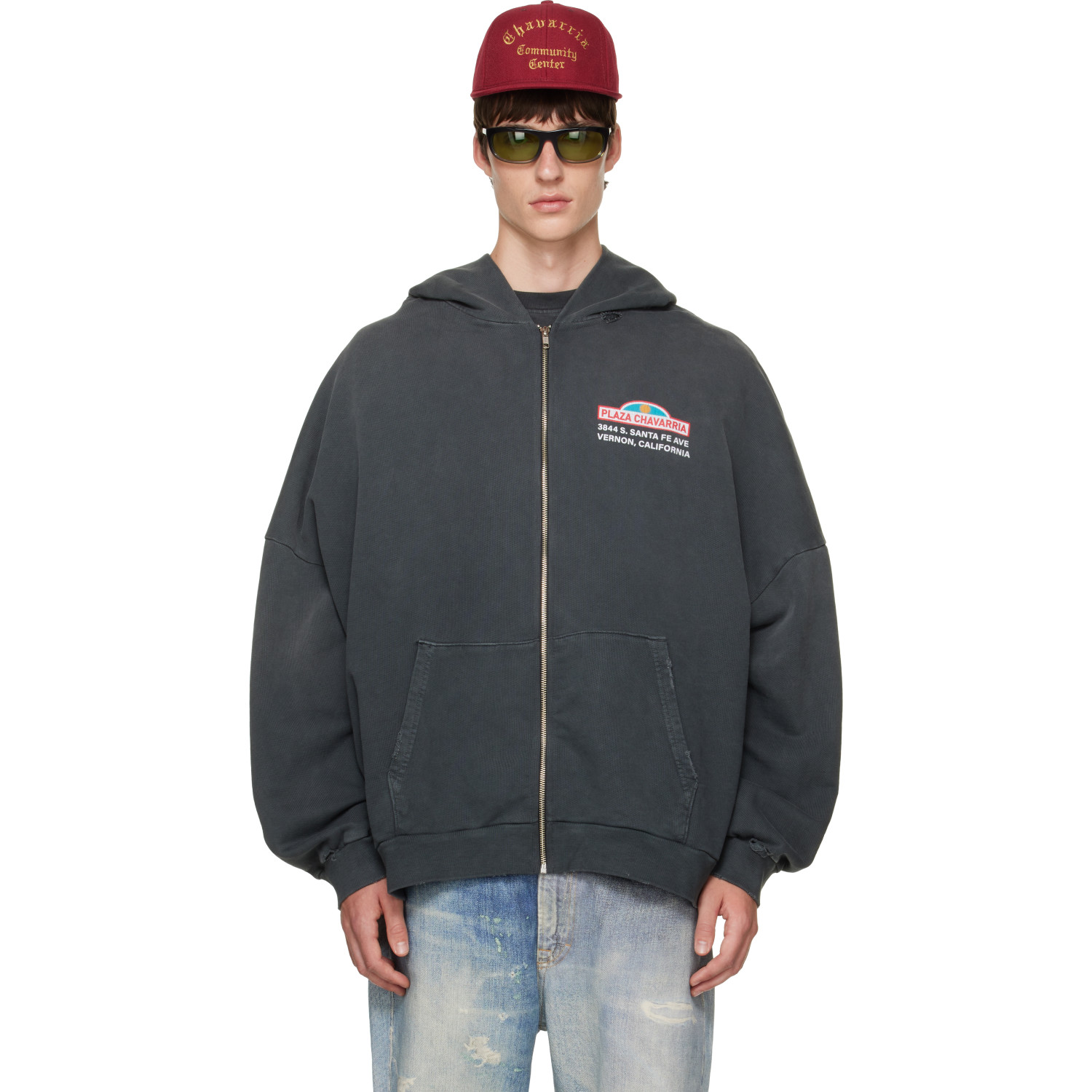 WILLY CHAVARRIA Black 'Plaza Chavarria' Zip Hooligan Hoodie