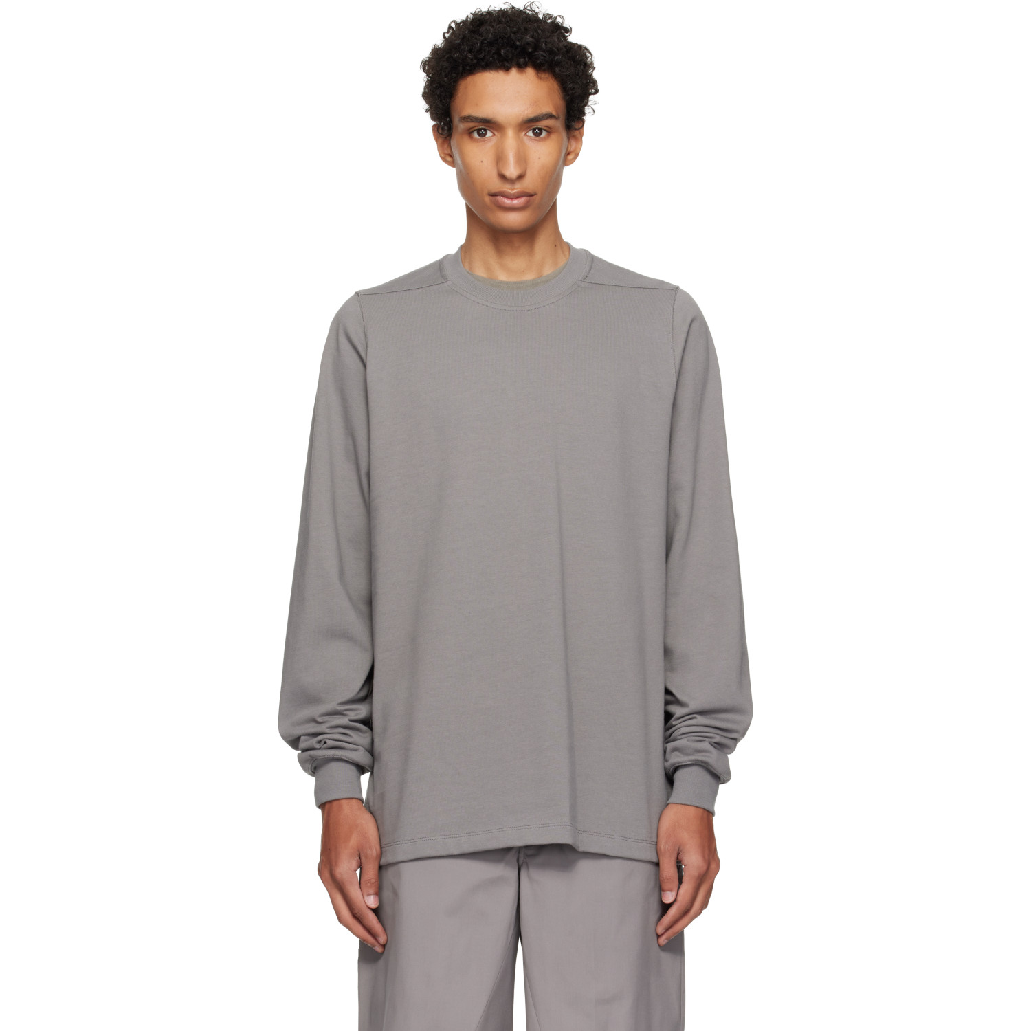 Rick Owens Gray Tower Short Crewneck LS Sweatshirt