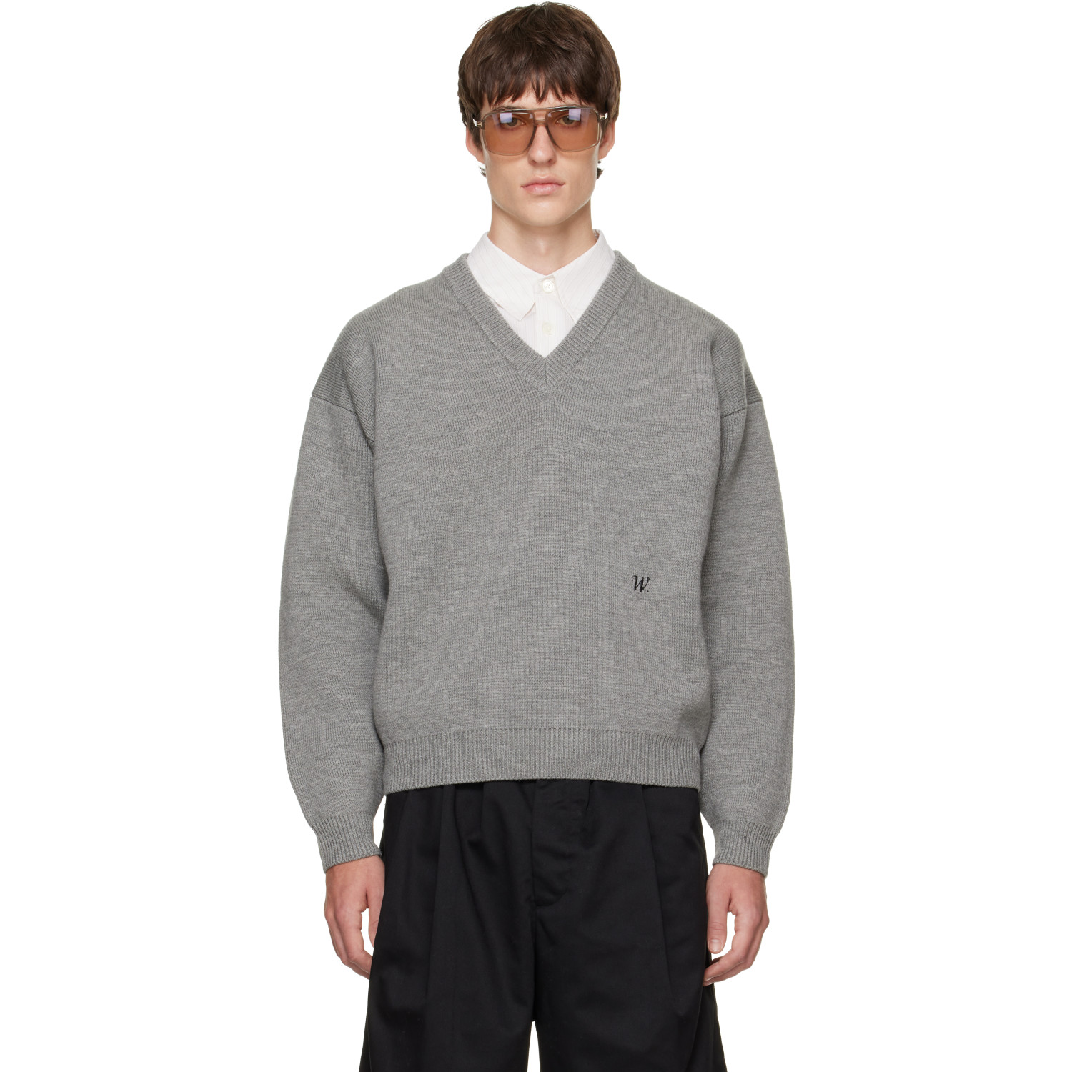 WILLY CHAVARRIA Gray 'Chavarria' V-Neck Sweater