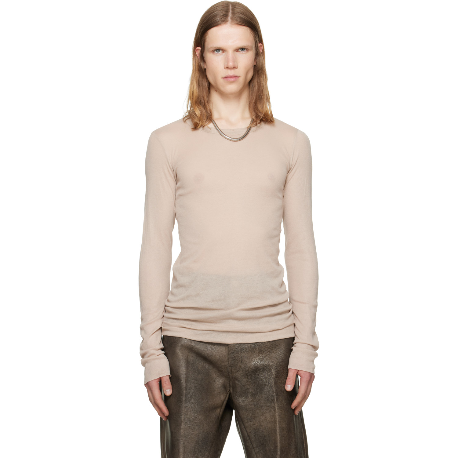 Rick Owens Taupe Tower Rib LS T-shirt