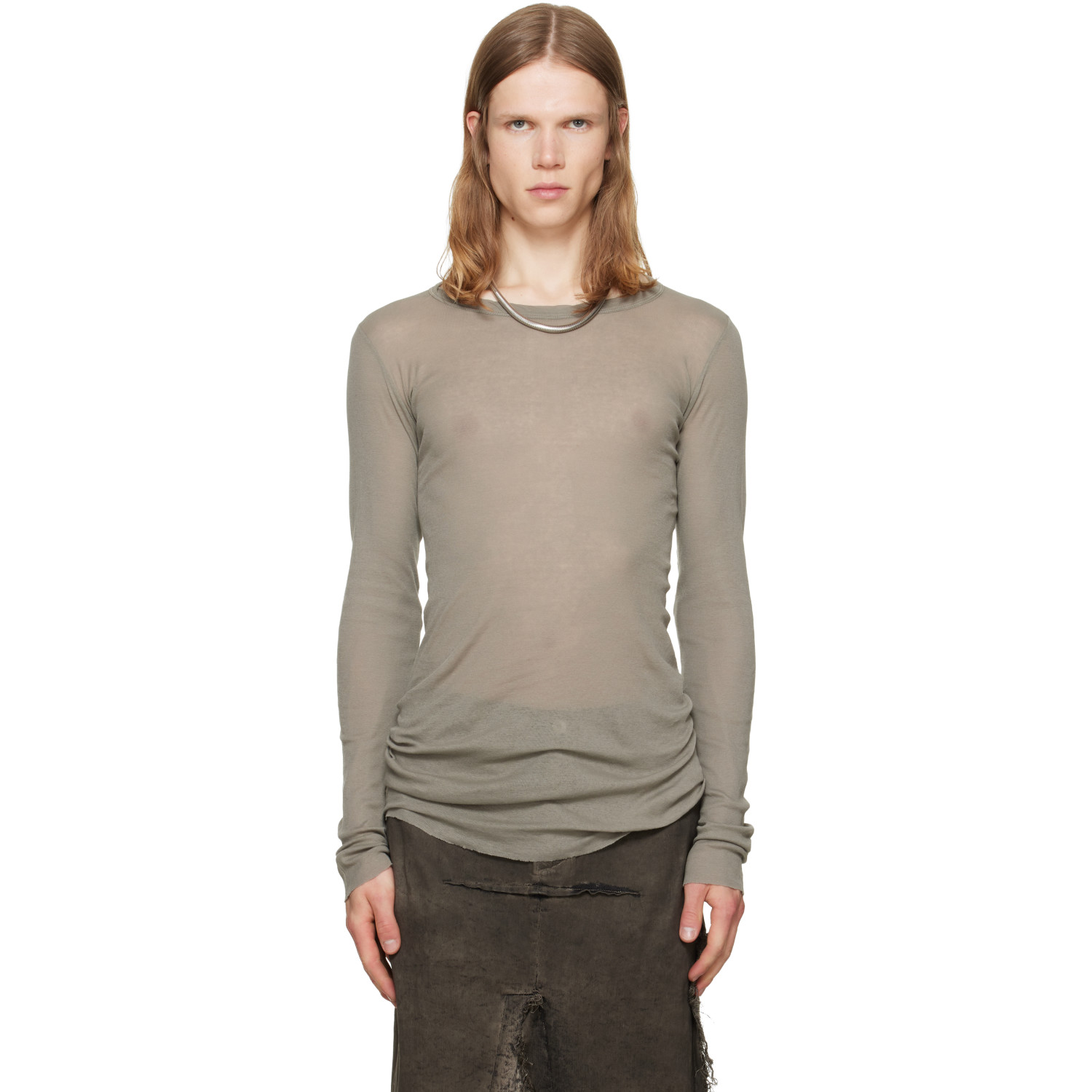 Rick Owens Taupe Tower Rib LS T-shirt
