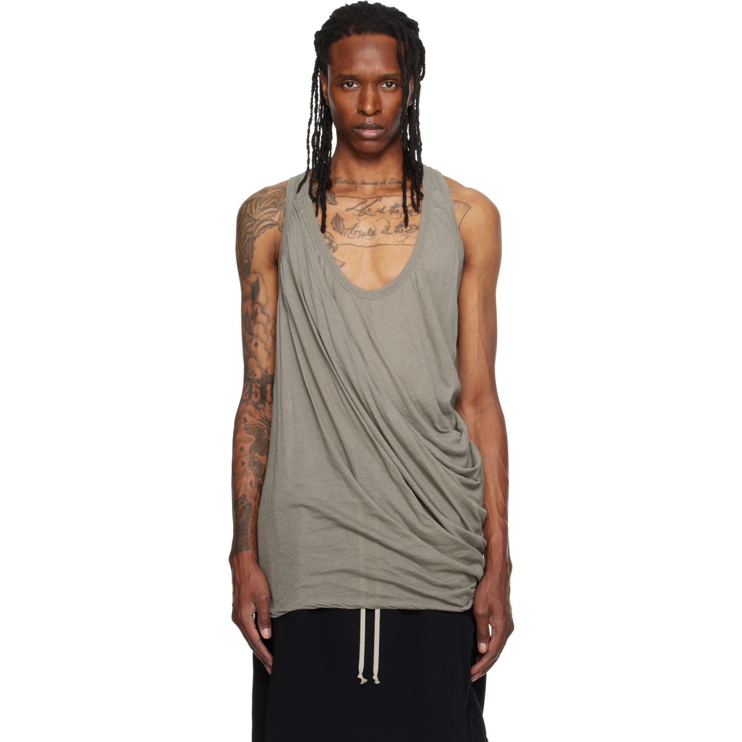 Rick Owens Taupe Tower Draped Pony Tank Top