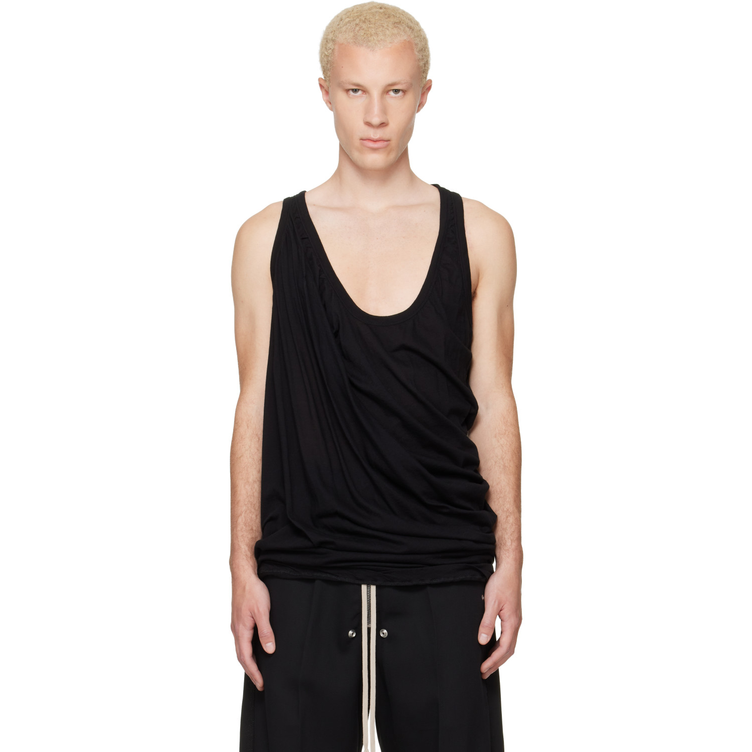 Rick Owens Black Tower Draped Pony Tank Top