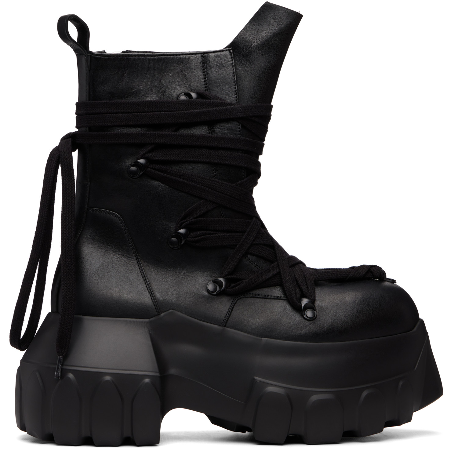 Rick Owens Black Tower Megalace Mega Tractor Boots