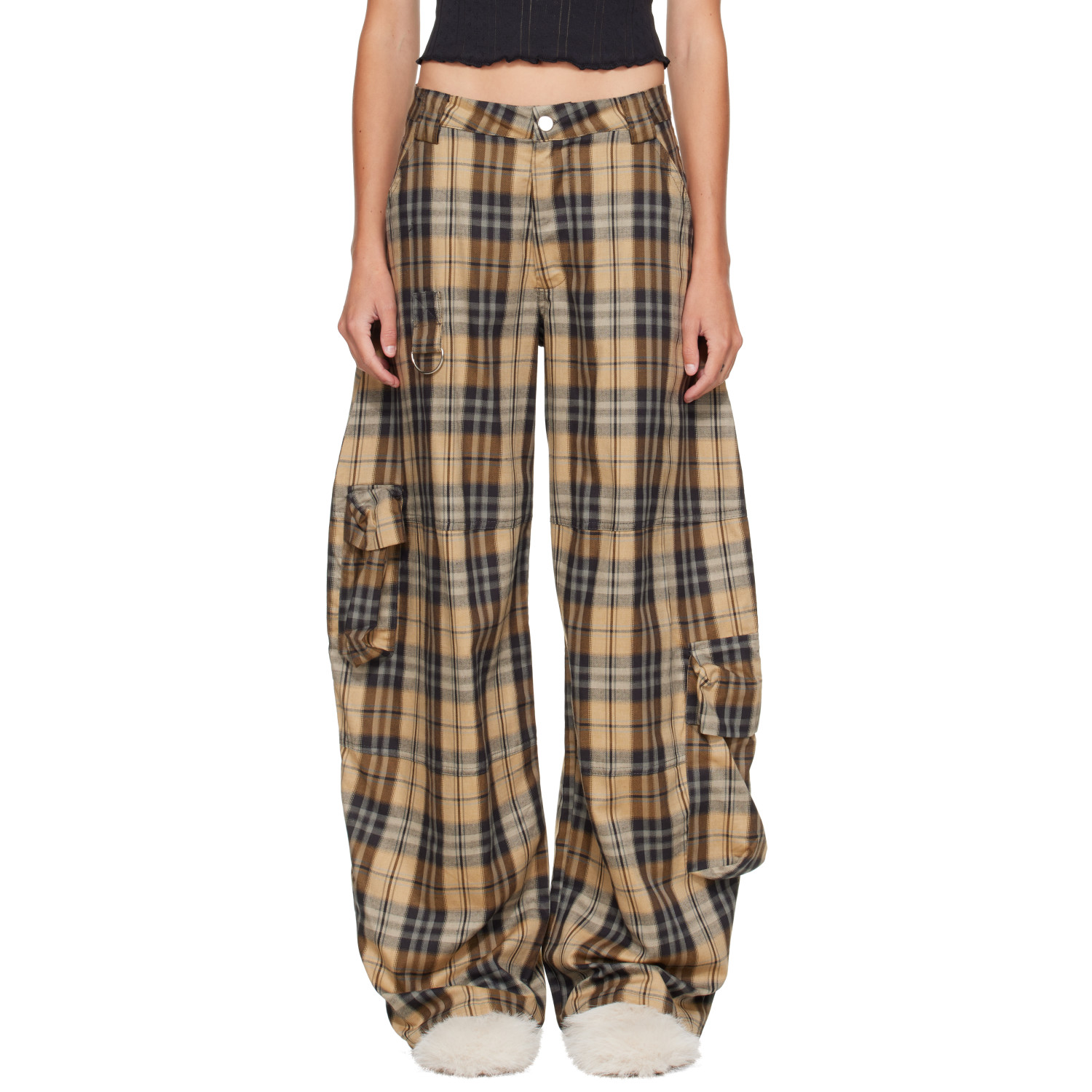 Collina Strada Beige & Black Lawn Cargo Pants