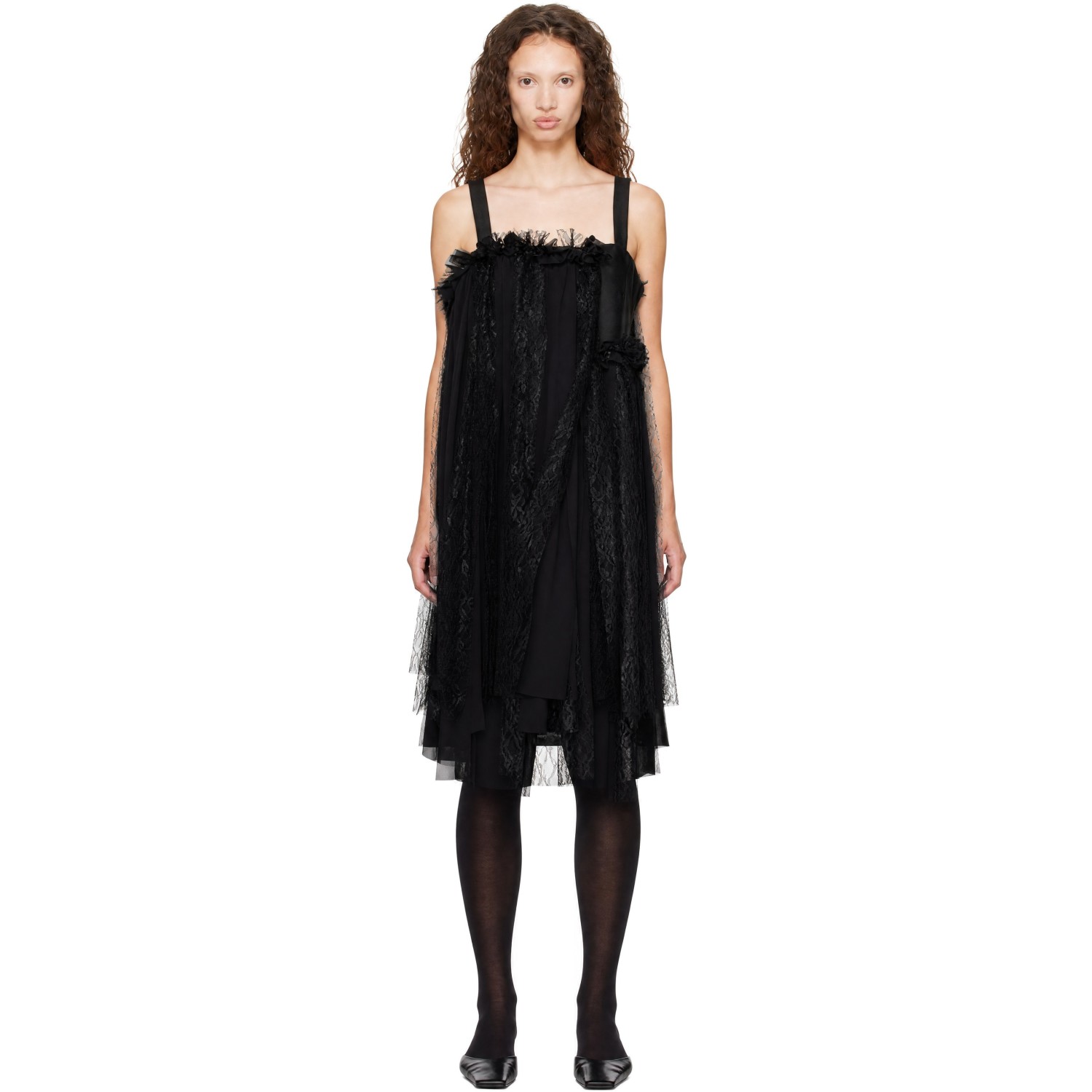 Comme Des Garçons Black Gabardine Medium X Georgette Midi Dress In Animal Print