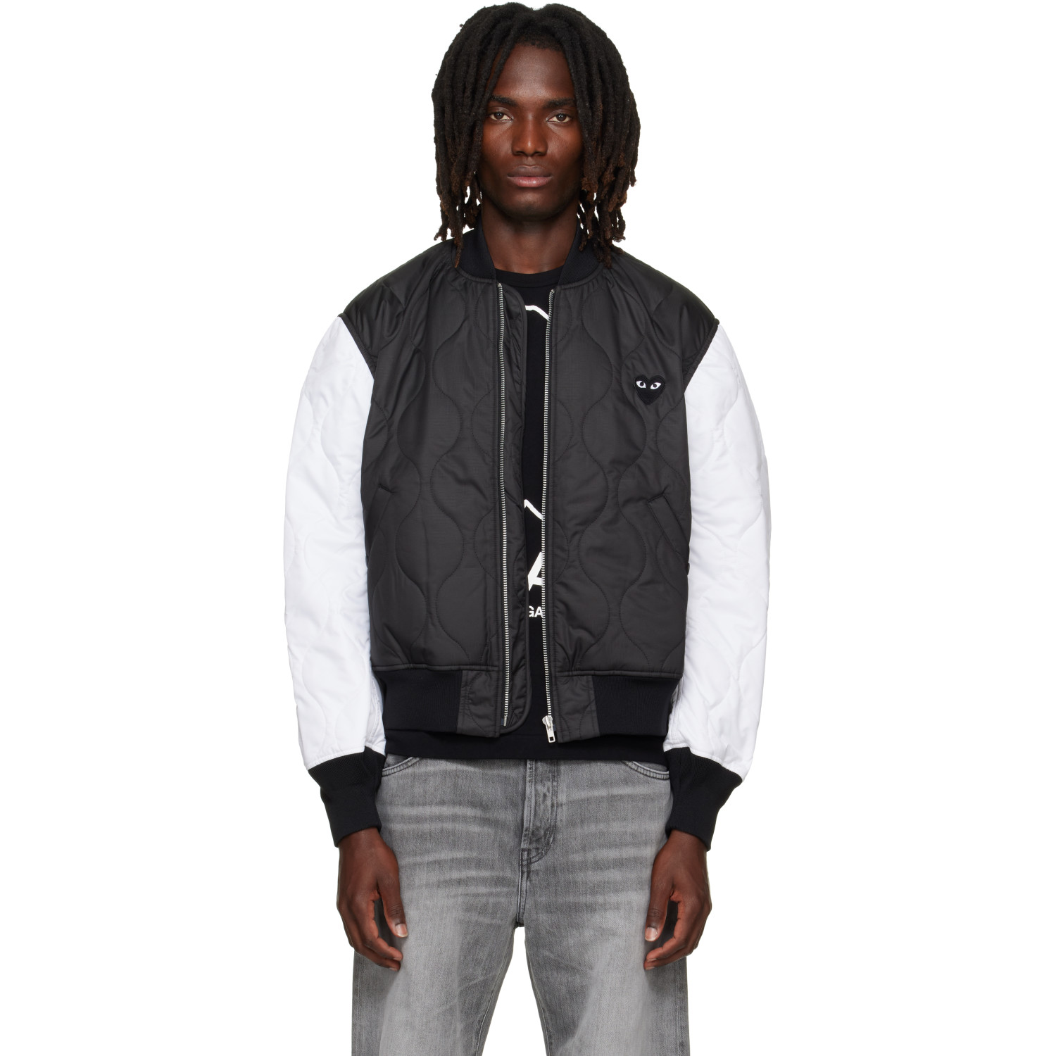 COMME des GARÇONS PLAY Black & White Heart Emblem Bomber Jacket