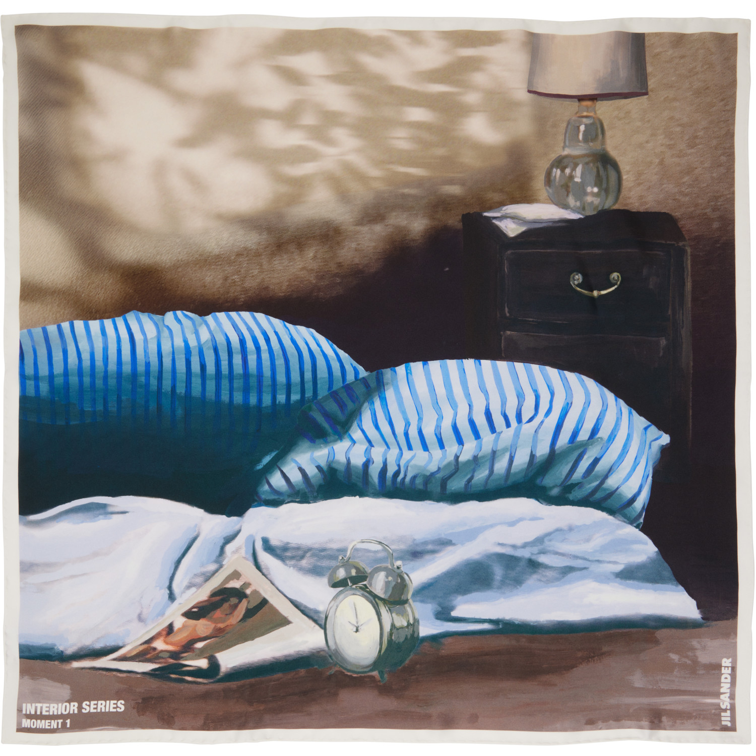Jil Sander Beige & Blue Silk Scarf