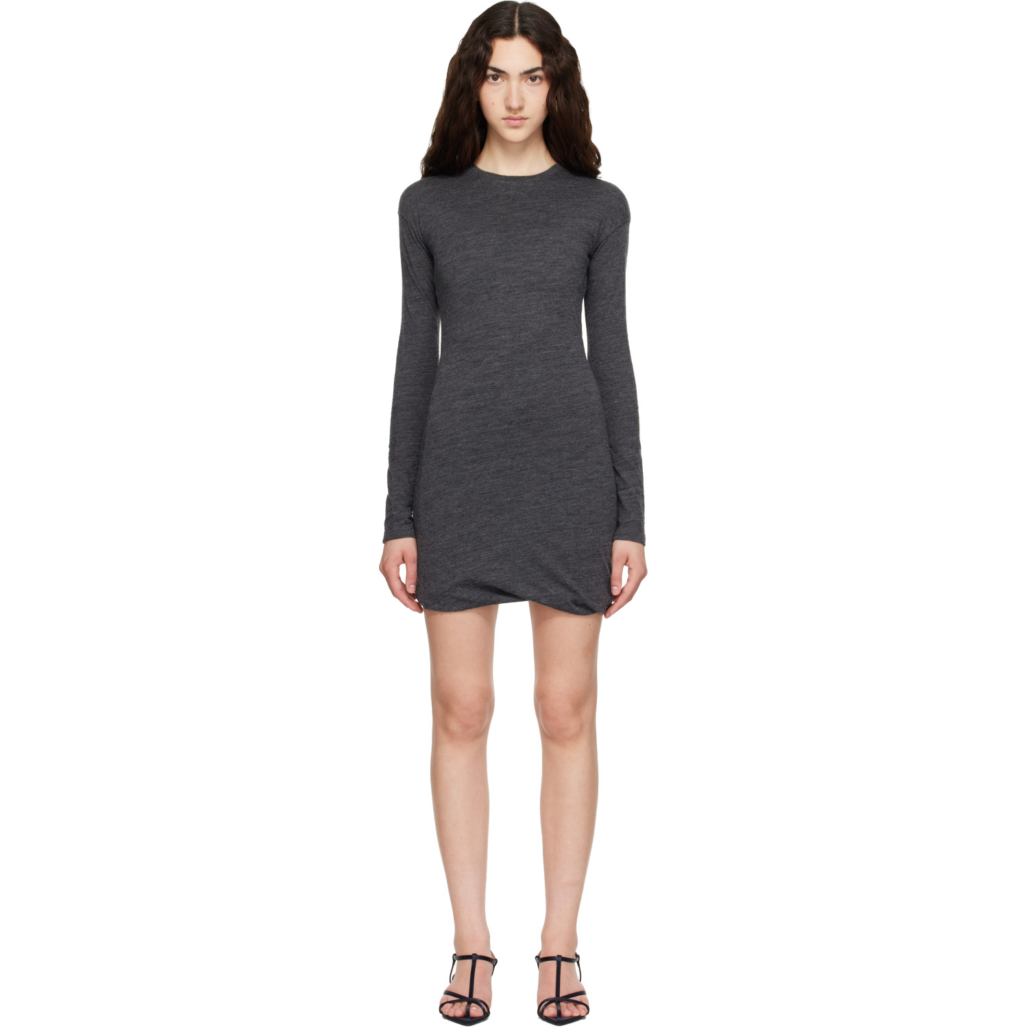 Jil Sander Gray Long Sleeves Crew Neck Double Layer Minidress