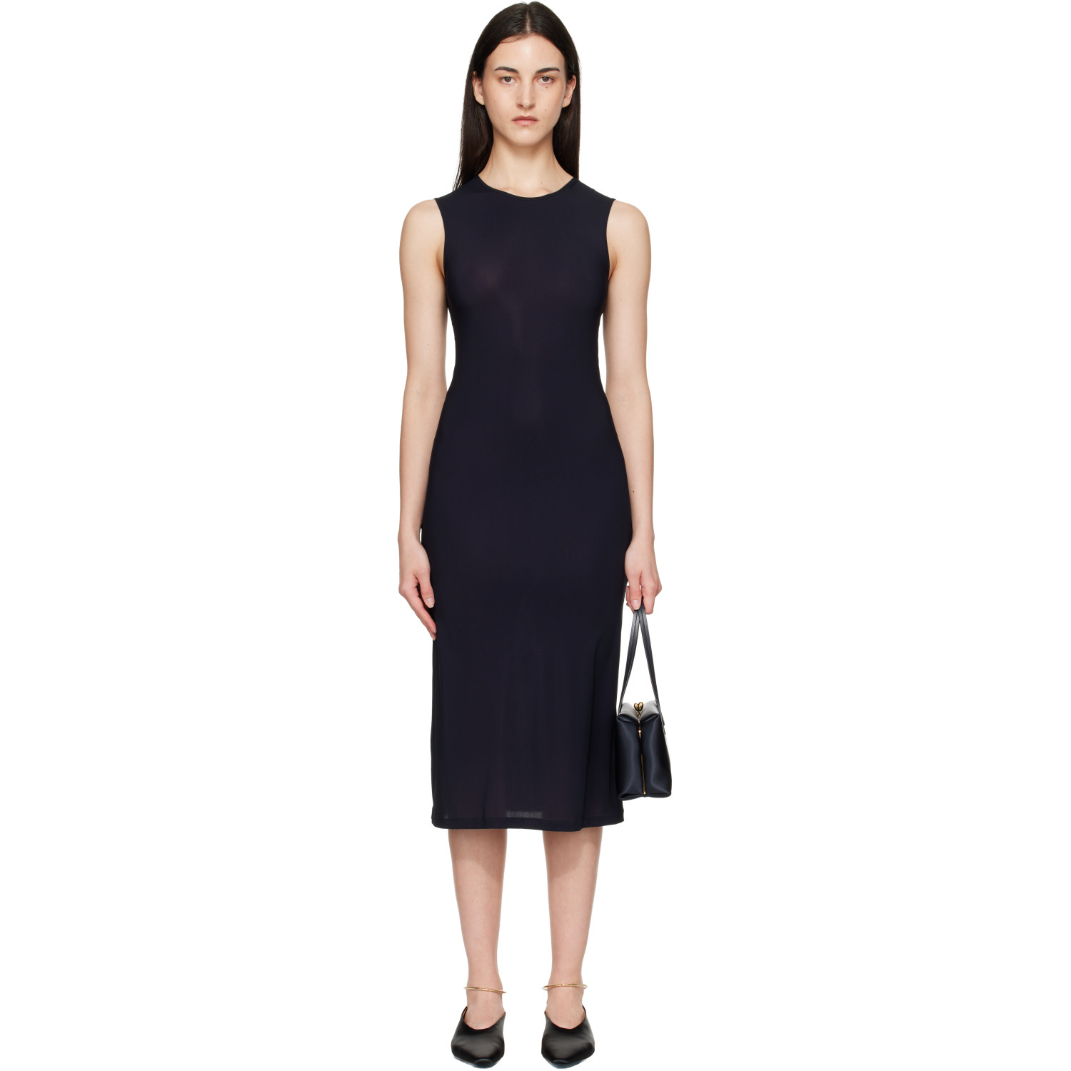 Jil Sander Black Jersey Slip Midi Dress