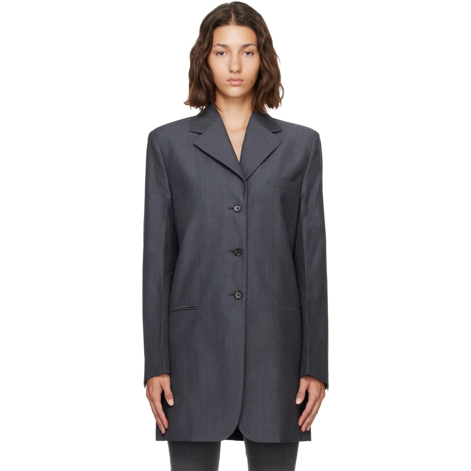 Jil Sander Gray Fil-à-Fil Wool Tailored Blazer