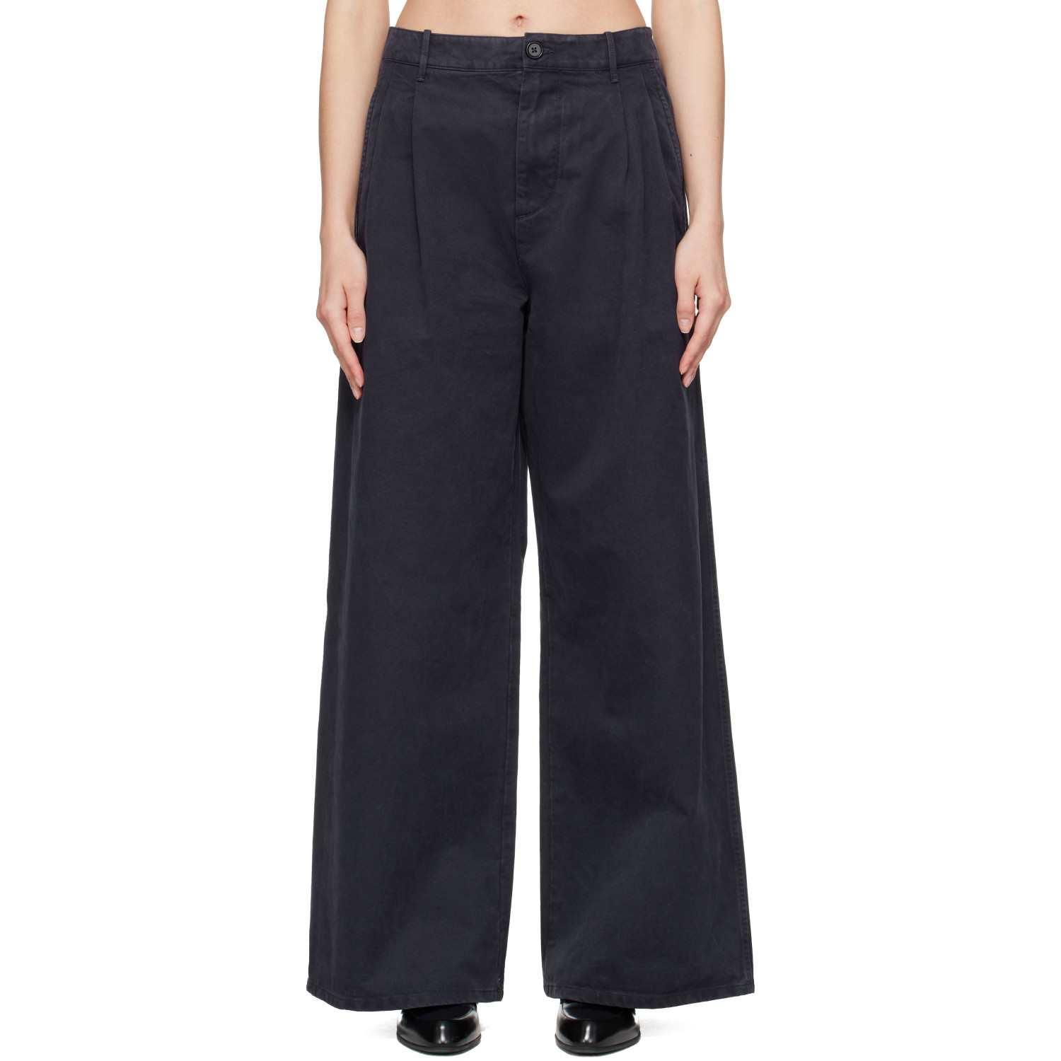 Jil Sander Navy Casual Wide Leg Pleated Trousers