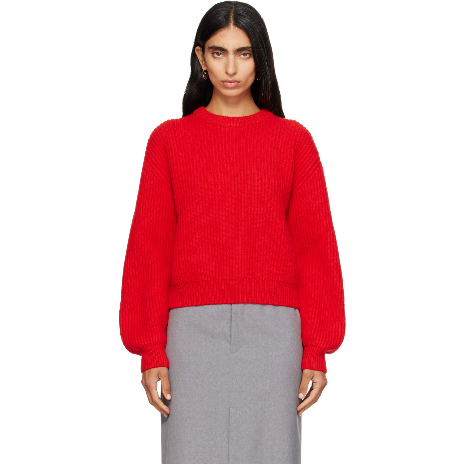 Jil Sander Red Wool Crew-Neck Sweater