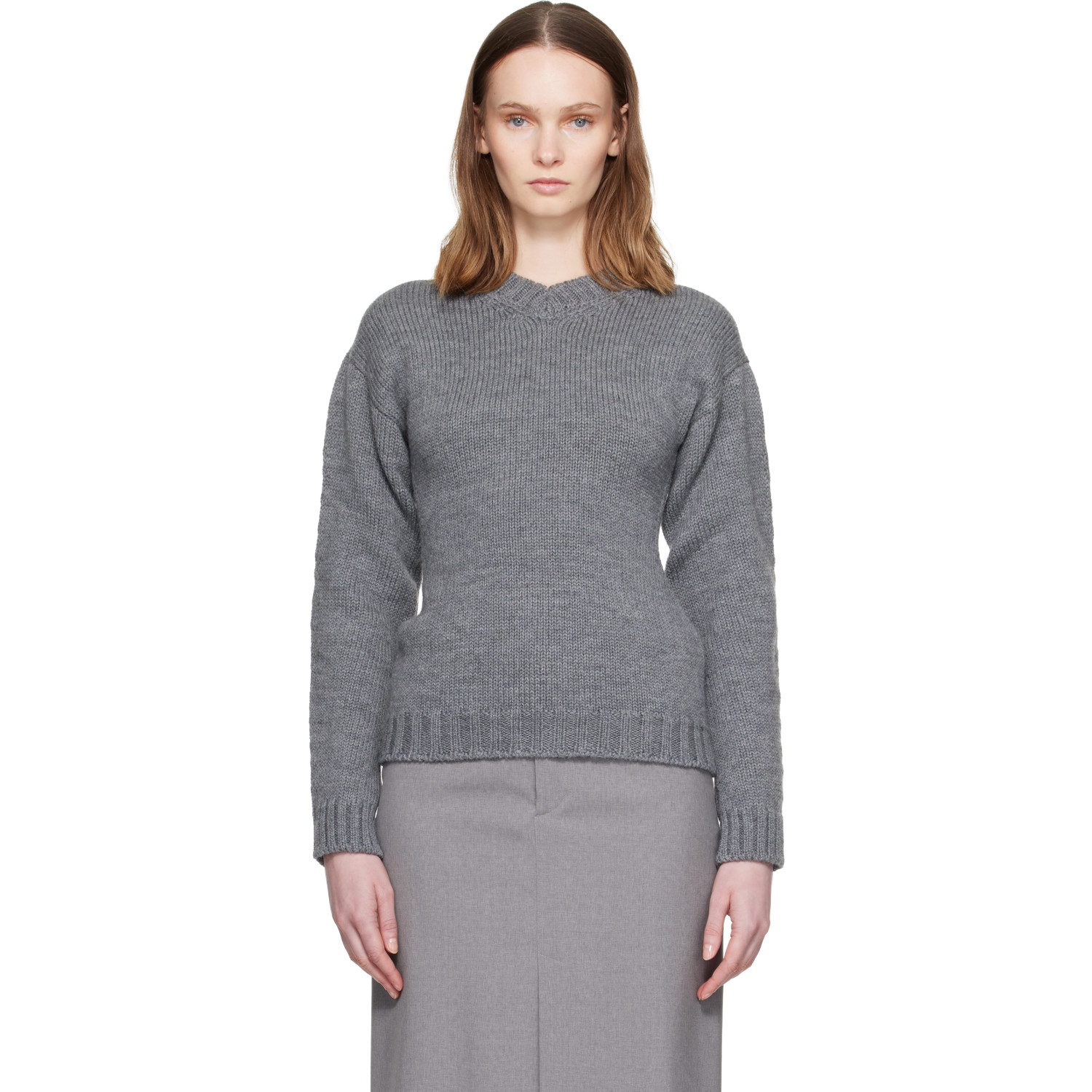 Jil Sander Gray Hourglass Wool Sweater