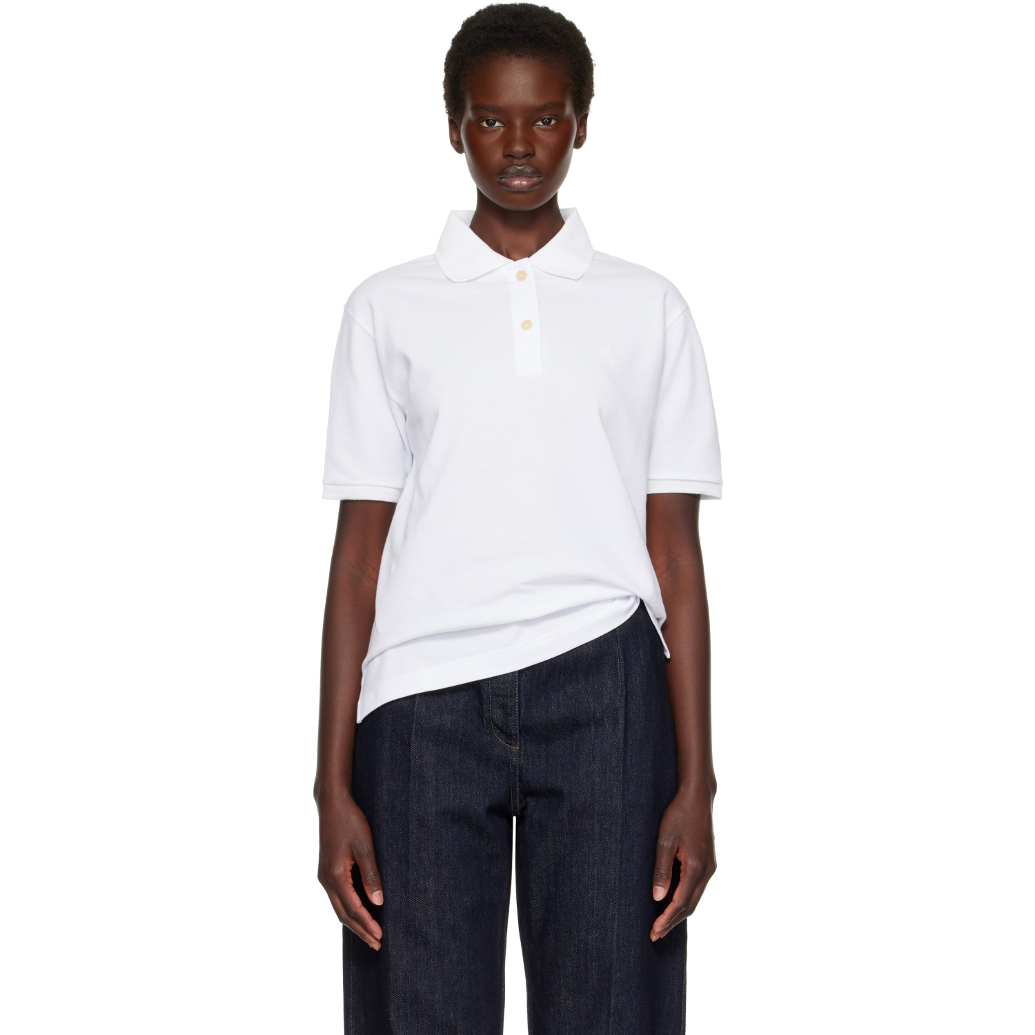 Jil Sander White Cotton Piquet Polo
