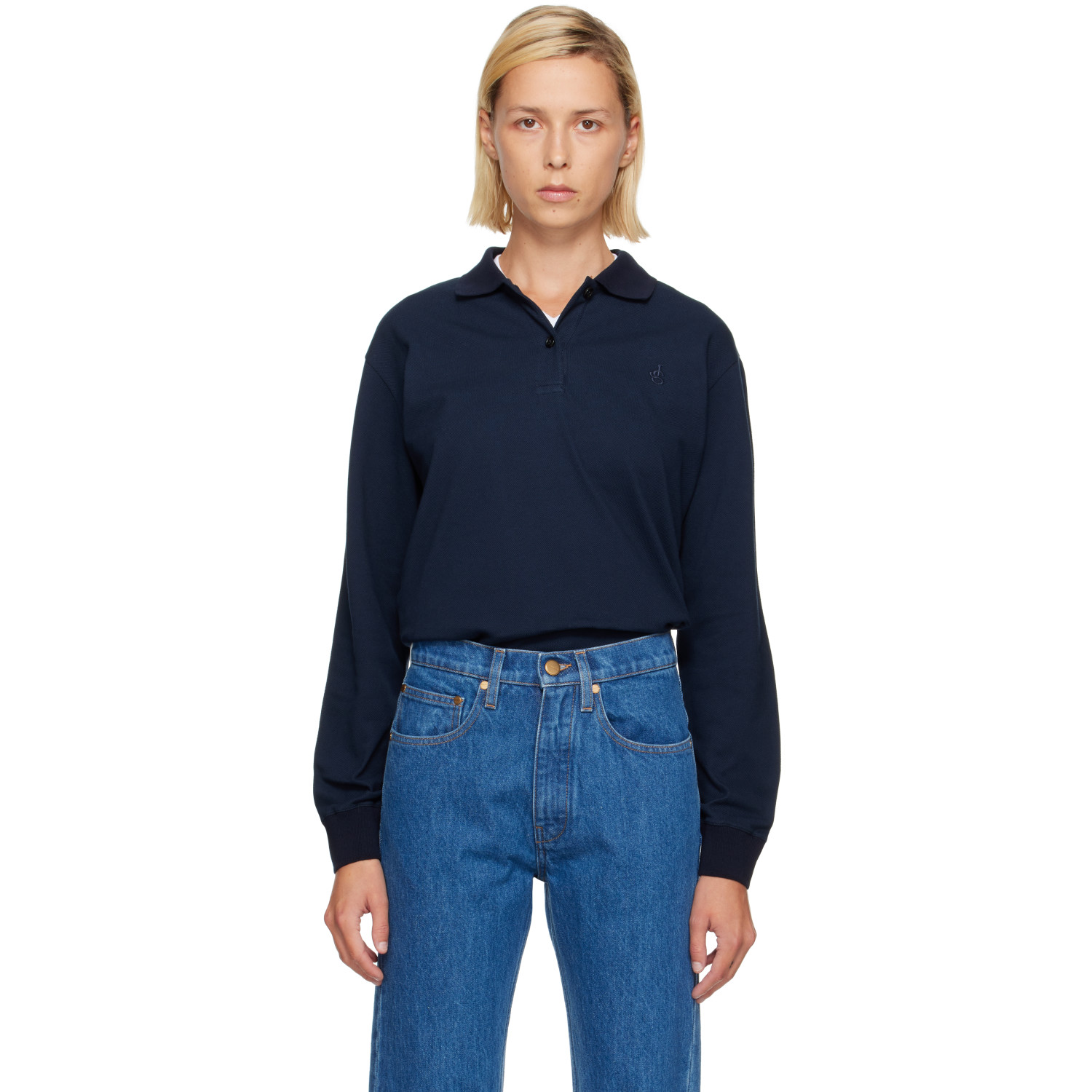 Jil Sander Navy Cotton Piquet Polo