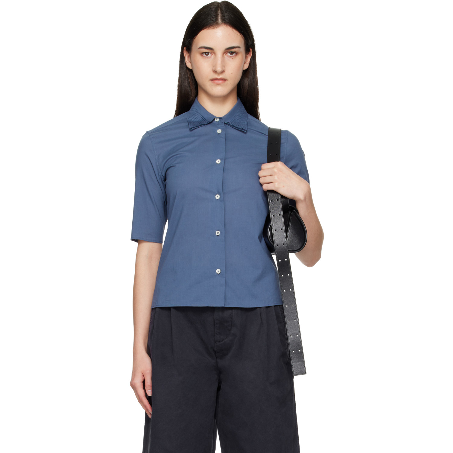 Jil Sander Blue Slim Fit Short Sleeve Back Darts Shirt