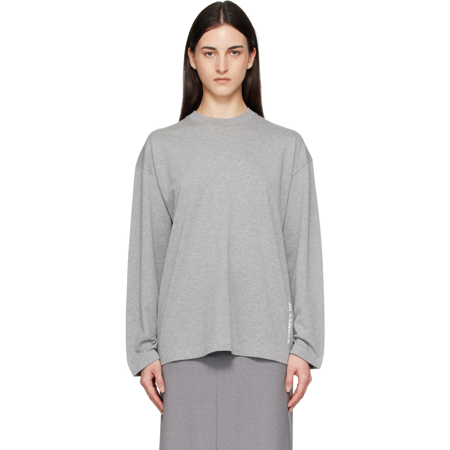 Jil Sander Gray Long Sleeve Crew Neck Boxy Fit T-shirt