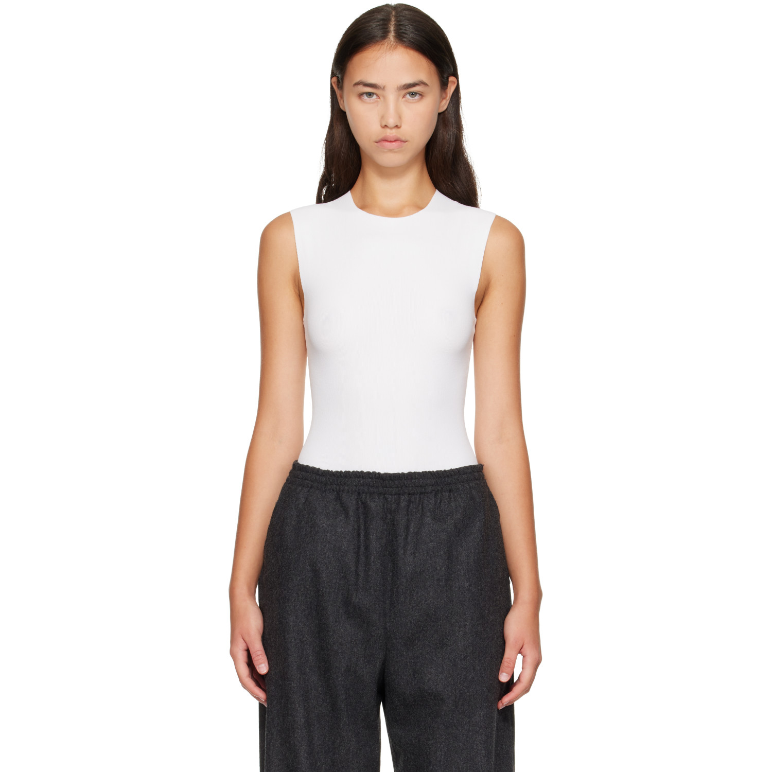 Jil Sander White Ribbed Bodysuit