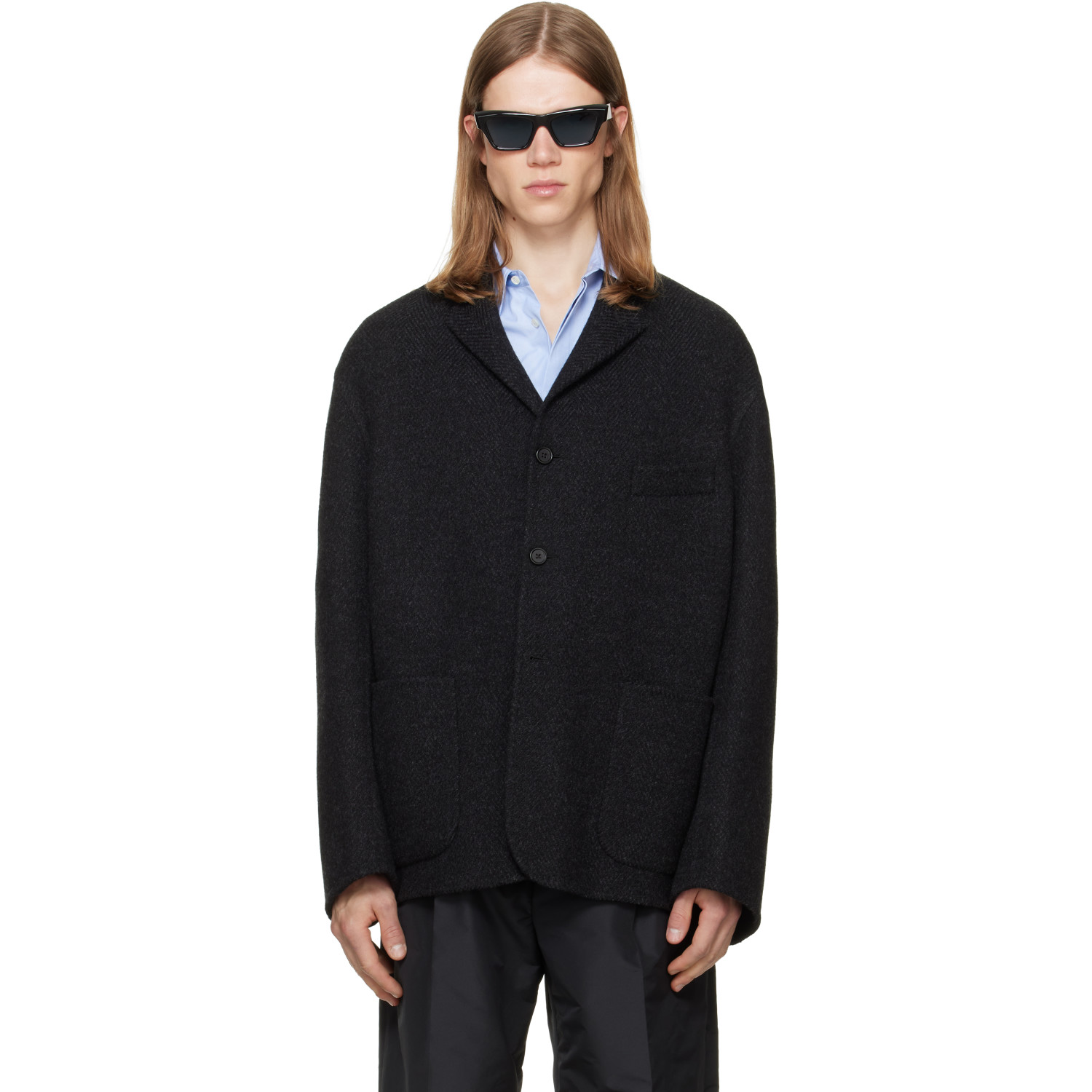 Jil Sander Gray Wool Chevron Jacket